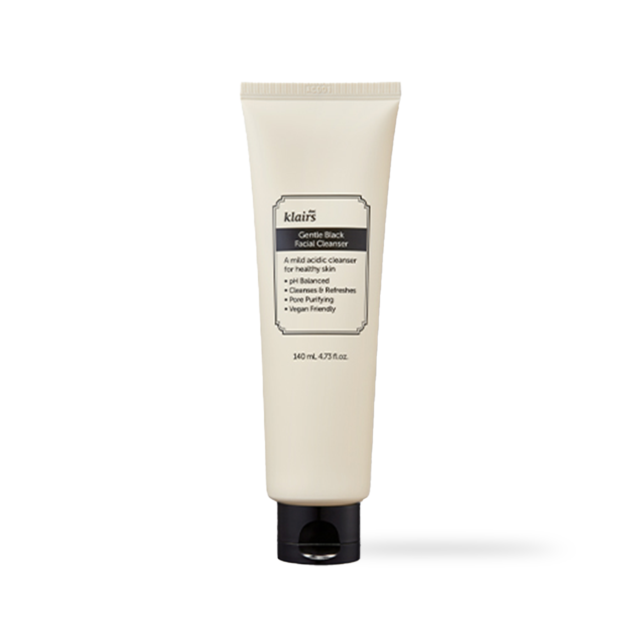 Dear Klairs Gentle Black Facial Cleanser 140ml — black tube with creamy foam texture