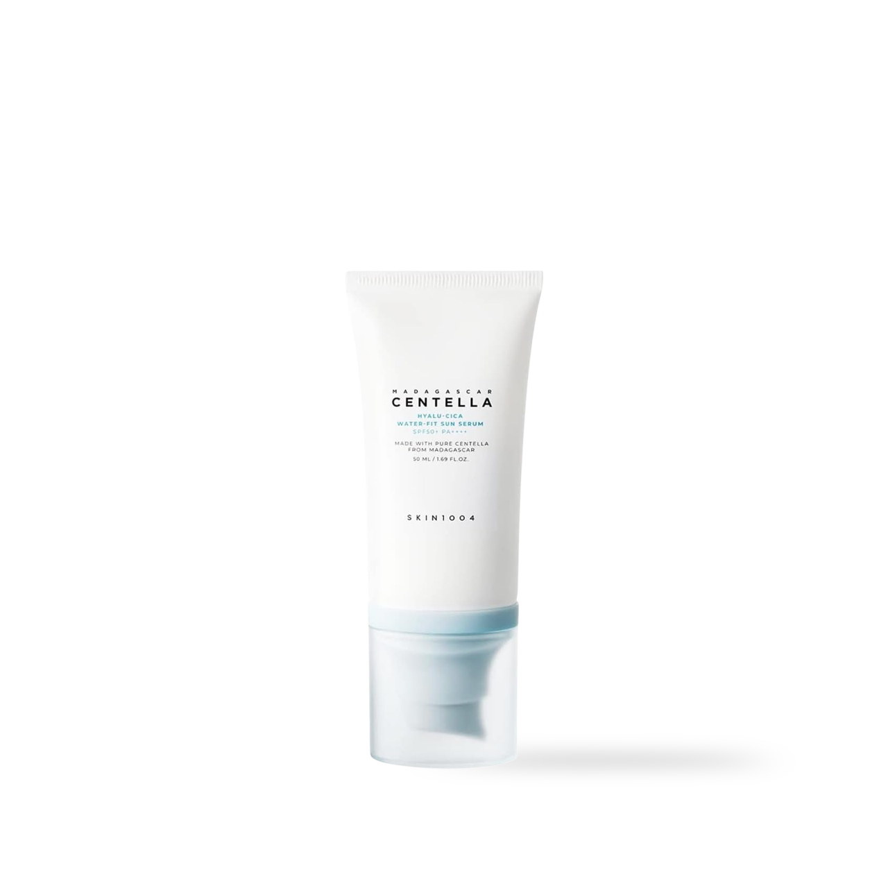 SKIN1004 Hyalu-Cica Water-Fit Sun Serum — bottle angled showing watery-serum texture