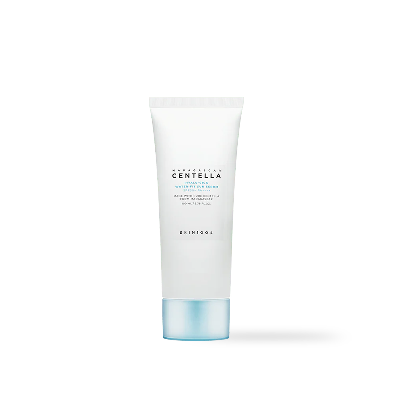 SKIN1004 Hyalu-Cica Water-Fit Sun Serum — three bottles showing 15ml, 50ml and 100ml sizes
