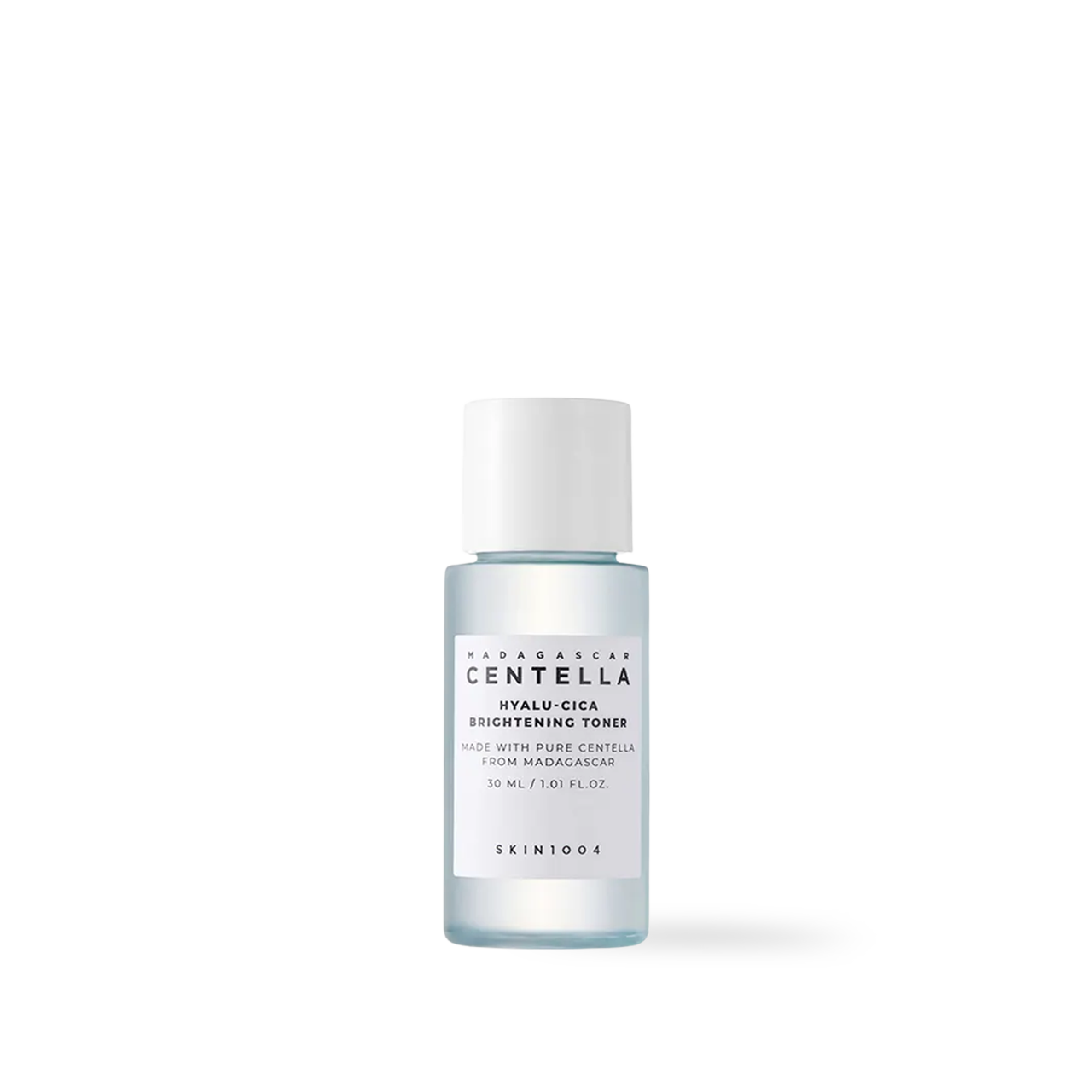 SKIN1004 Hyalu-Cica Brightening Toner — bottle angled showing label and watery formula texture