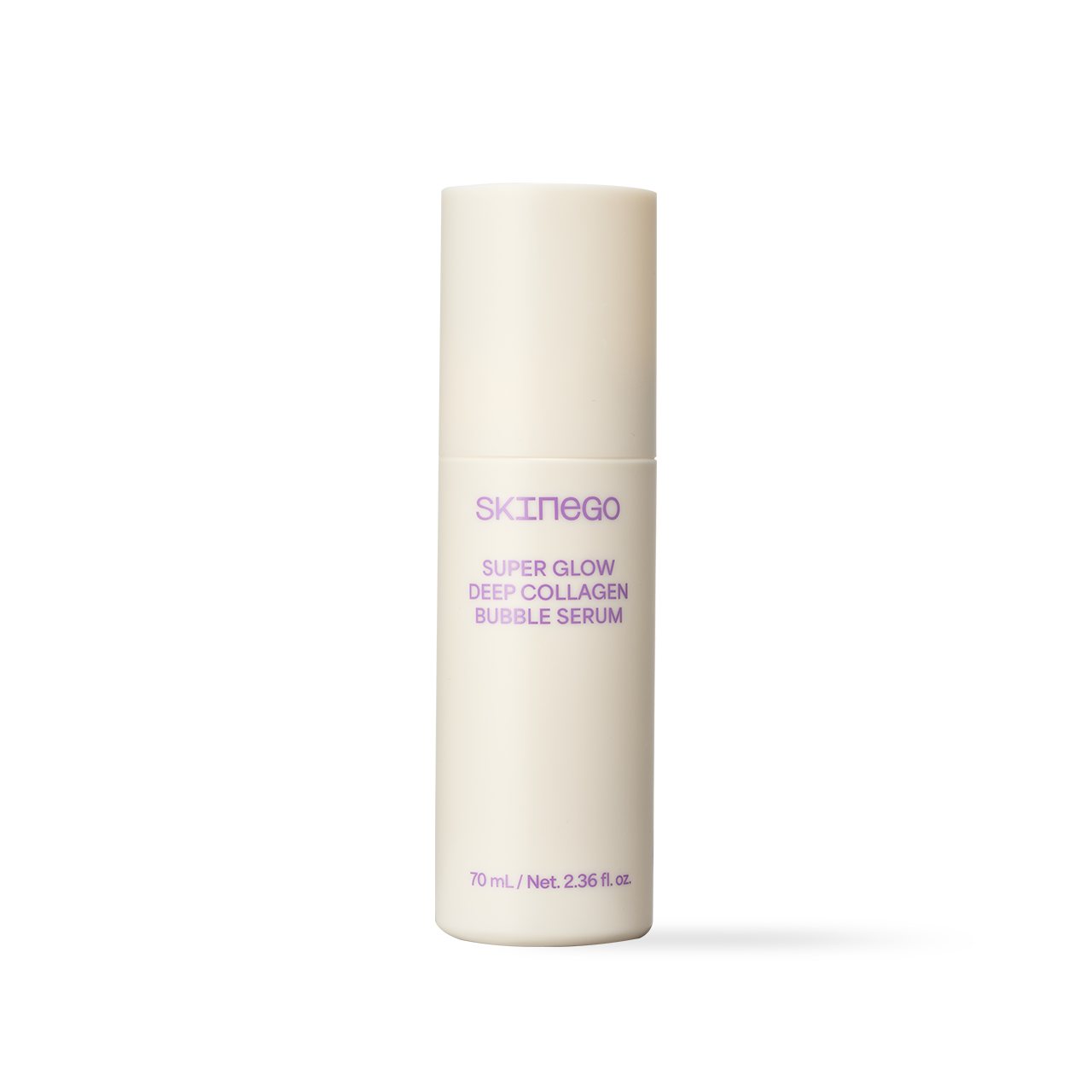 Skinego Super Glow Deep Collagen Bubble Serum 70ml — pump bottle on white background showing serum texture