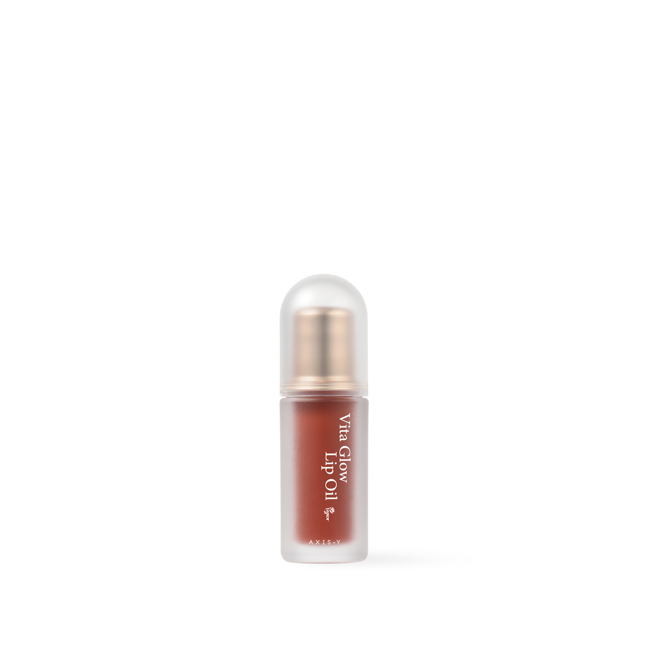 AXIS-Y Vita Glow Lip Oil Cozy Fig shade — glassy applicator with warm fig-brown tint shown open