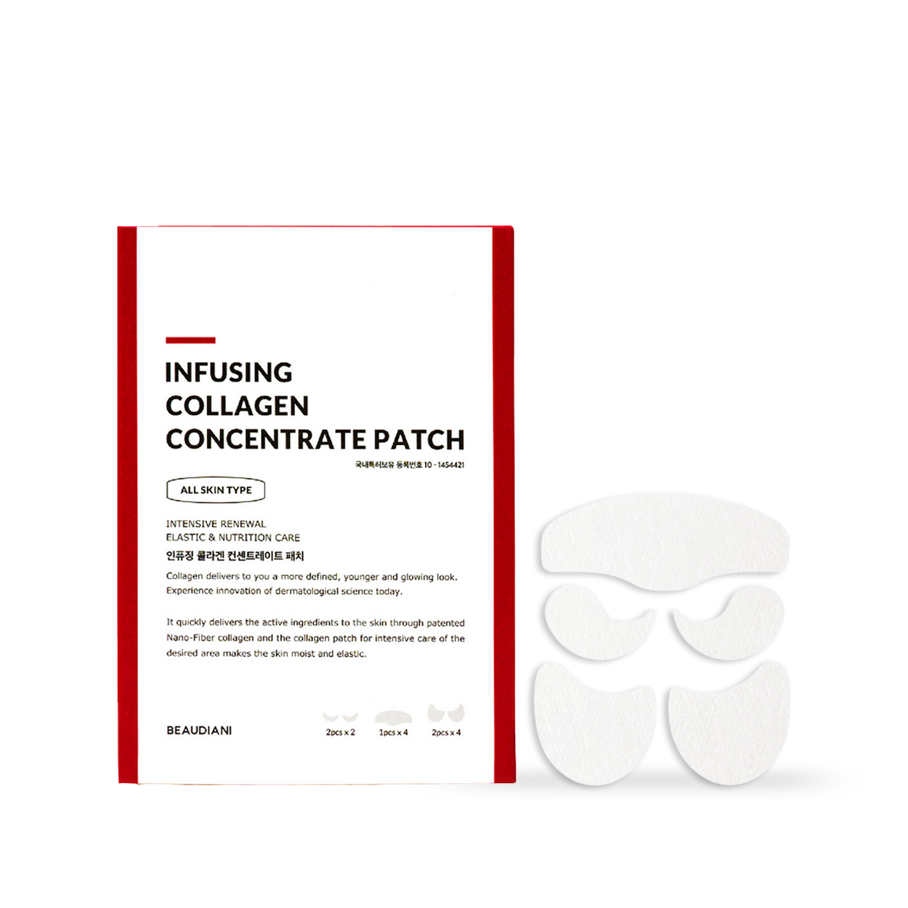 Beaudiani Infusing Collagen Concentrate Patch — individual pouch showing translucent collagen sheet inside