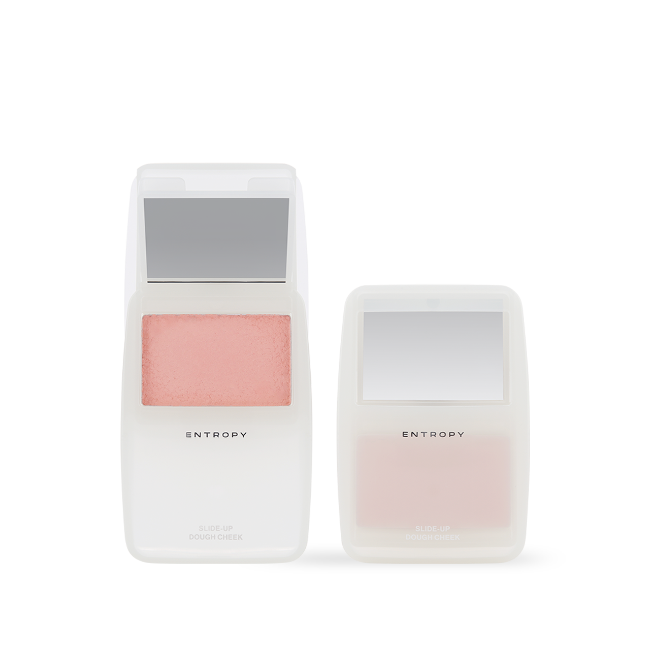 ENTROPY Slide Up Dough Cheek 4g — Touch Coral shade compact, slid open showing product