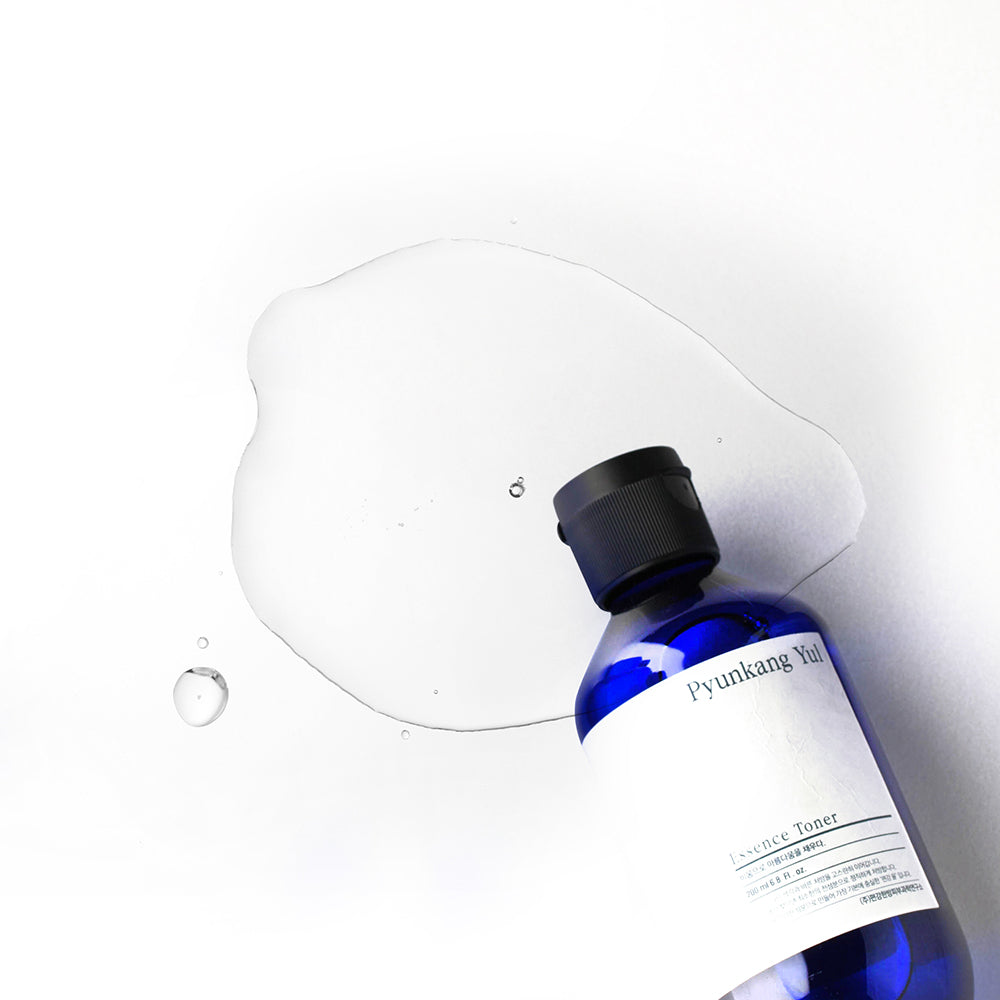 PyunkangYul Basic Line Gift Set — three bottles in bojagi-inspired gift packaging on white surface