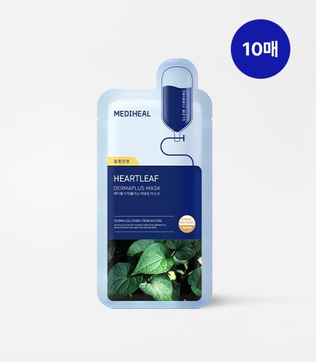 Mediheal Derma Plus Heartleaf Sheet Mask 10ea — light-colored mask box on clean background