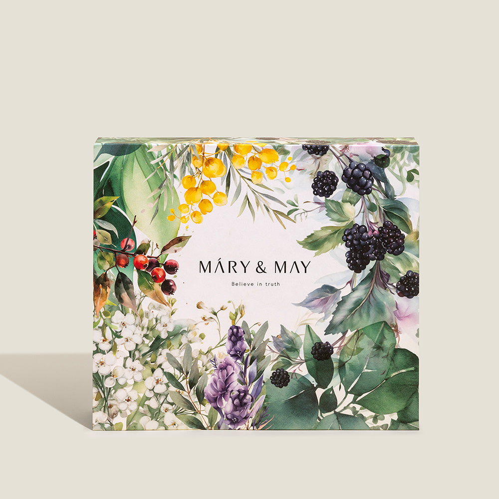 Mary&May Soothing Gel Cream and Idebenone Blackberry Cream duo set — two 100g jars side by side