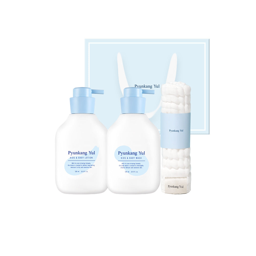 PyunkangYul Kids and Baby Gift Set with wash, lotion and cotton gauze towel