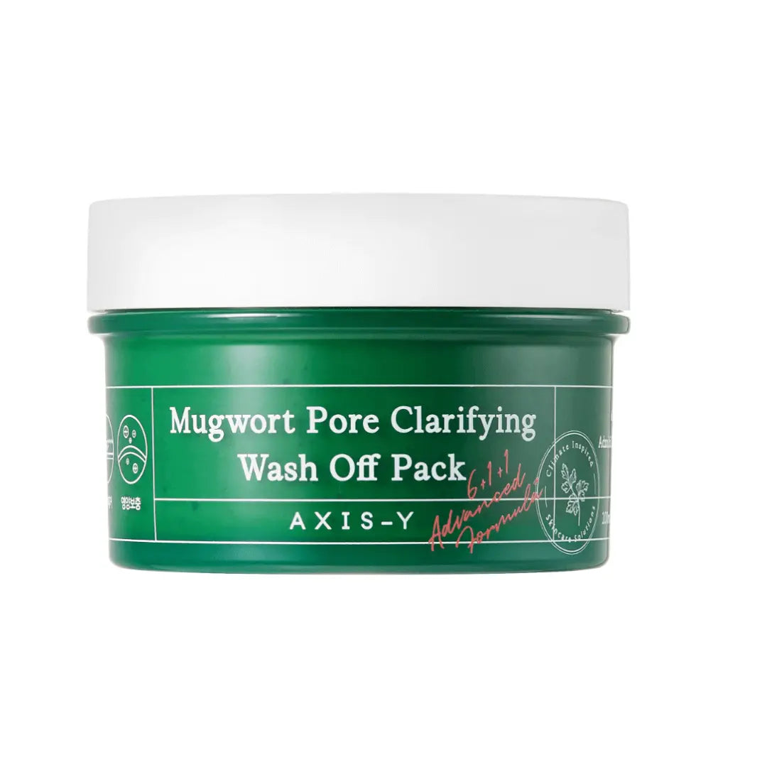 AXIS-Y Mugwort Pore Clarifying Wash Off Pack 100ml — green clay mask tube with botanical label