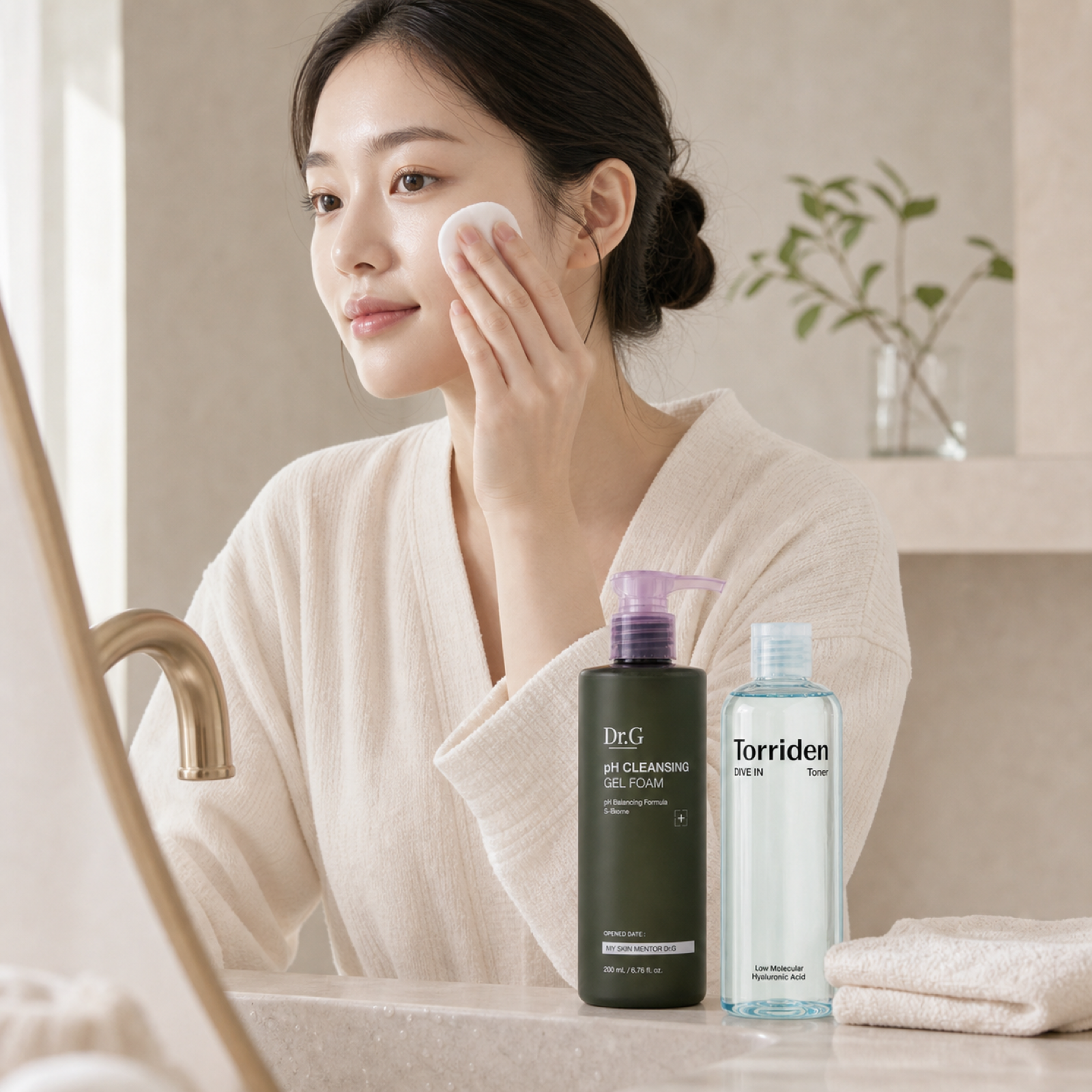 Sensitive Skin Soother Korean and Swedish model using calming skincare routine