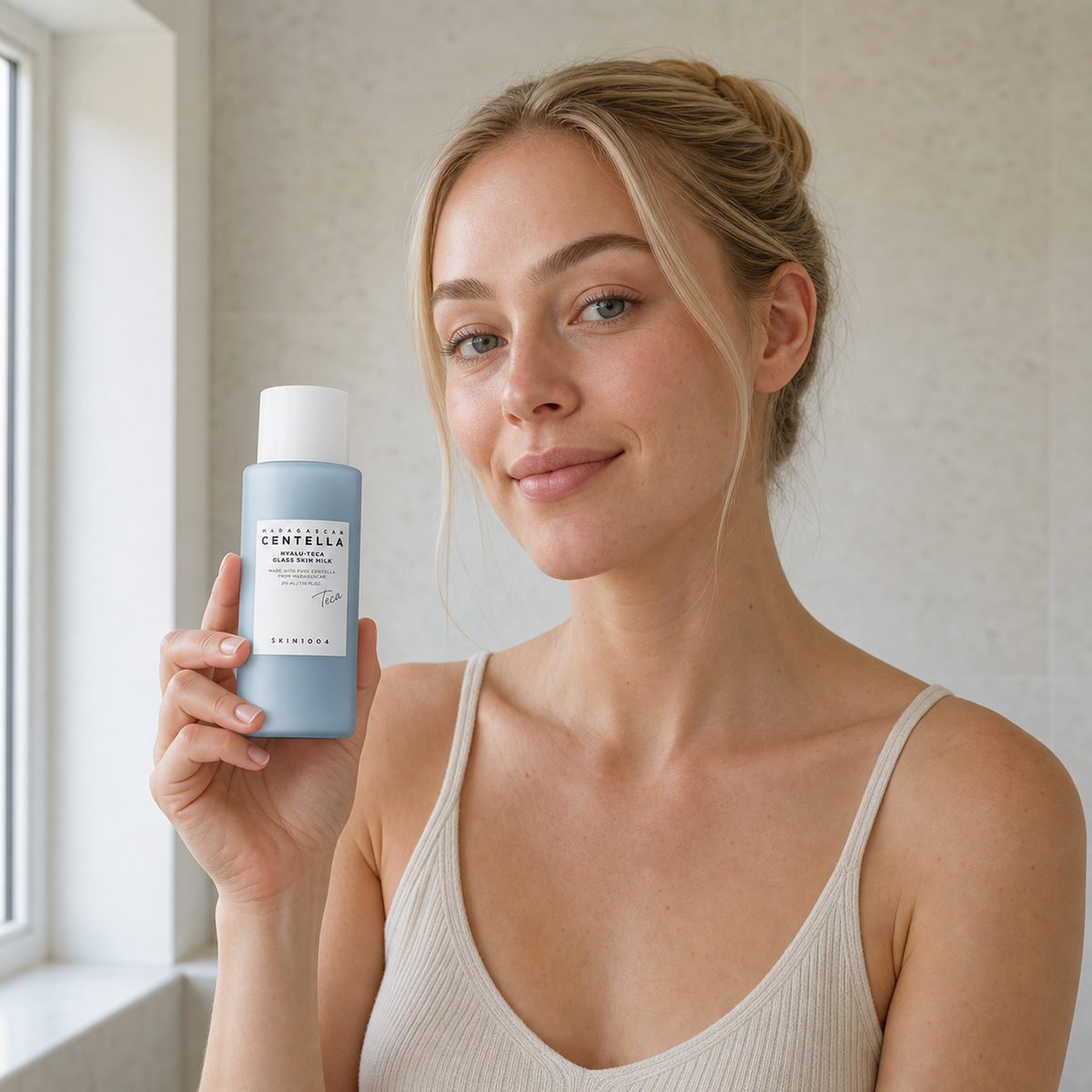 [SKIN1004] Madagascar Centella Hyalu-Teca Glass Skin Milk 210ml - Nordic person lifestyle PDP image