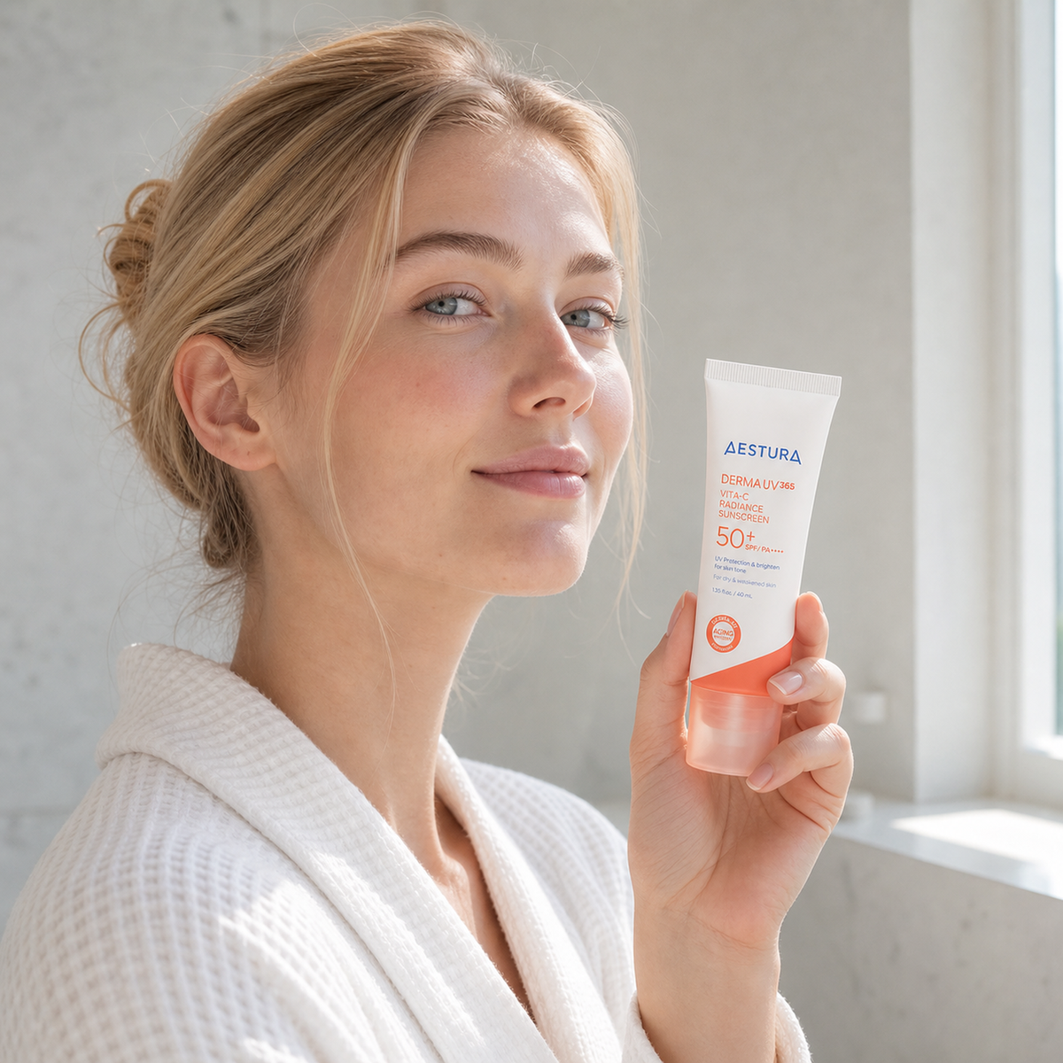 [Aestura] Derma UV 365 VITA-C Radiance Sunscreen 40ml - Nordic person lifestyle PDP image