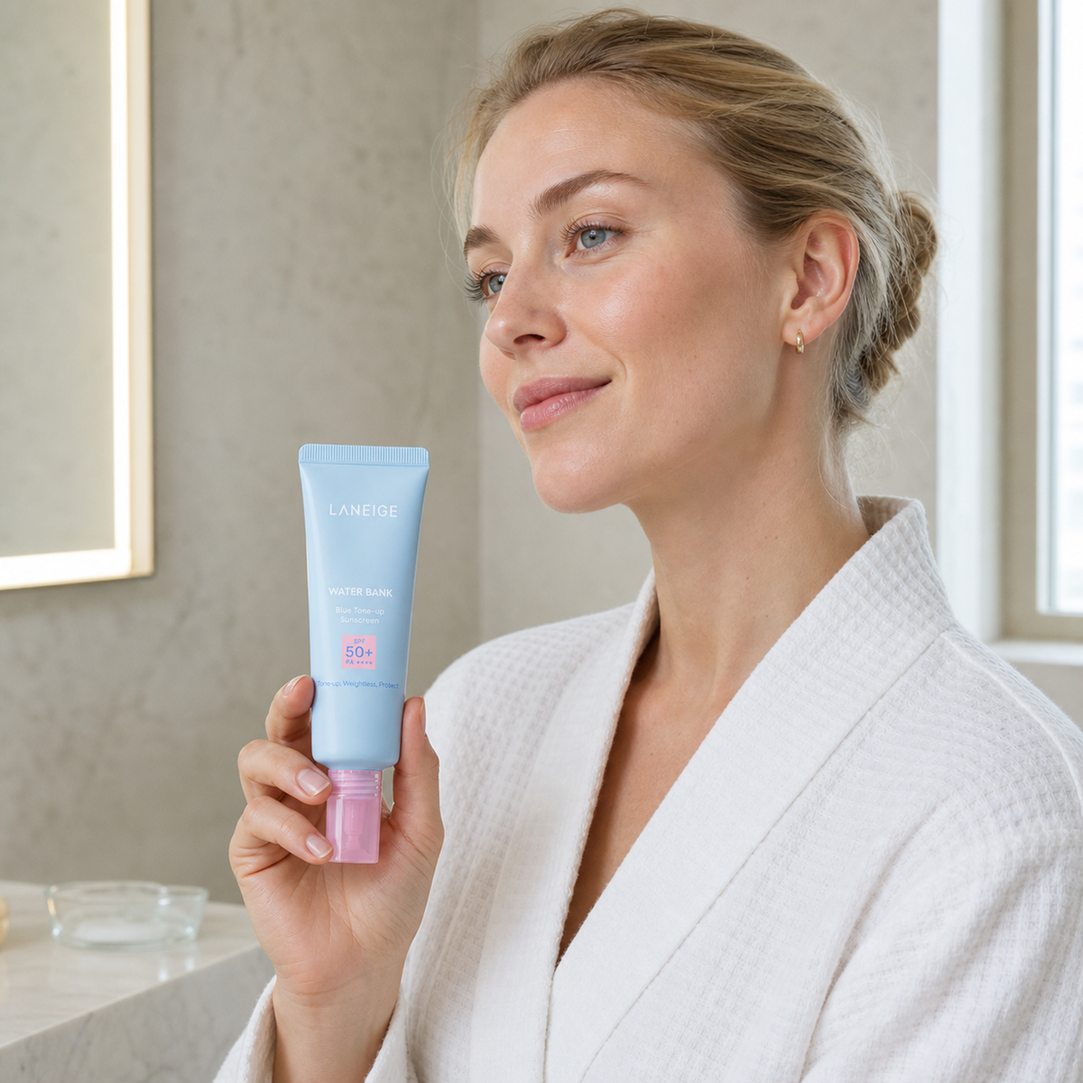 [Laneige] Water Bank Blue Tone-Up Sun Cream SPF50+ PA++++ 50ml - Nordic person lifestyle PDP image