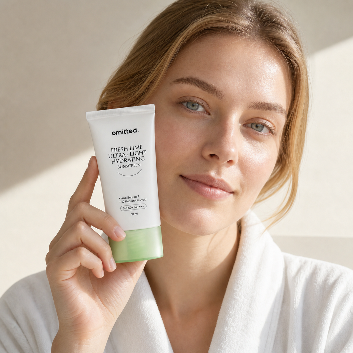 [Omitted] Fresh Lime Ultra-Light Hydrating Sunscreen 50ml - Nordic person lifestyle PDP image