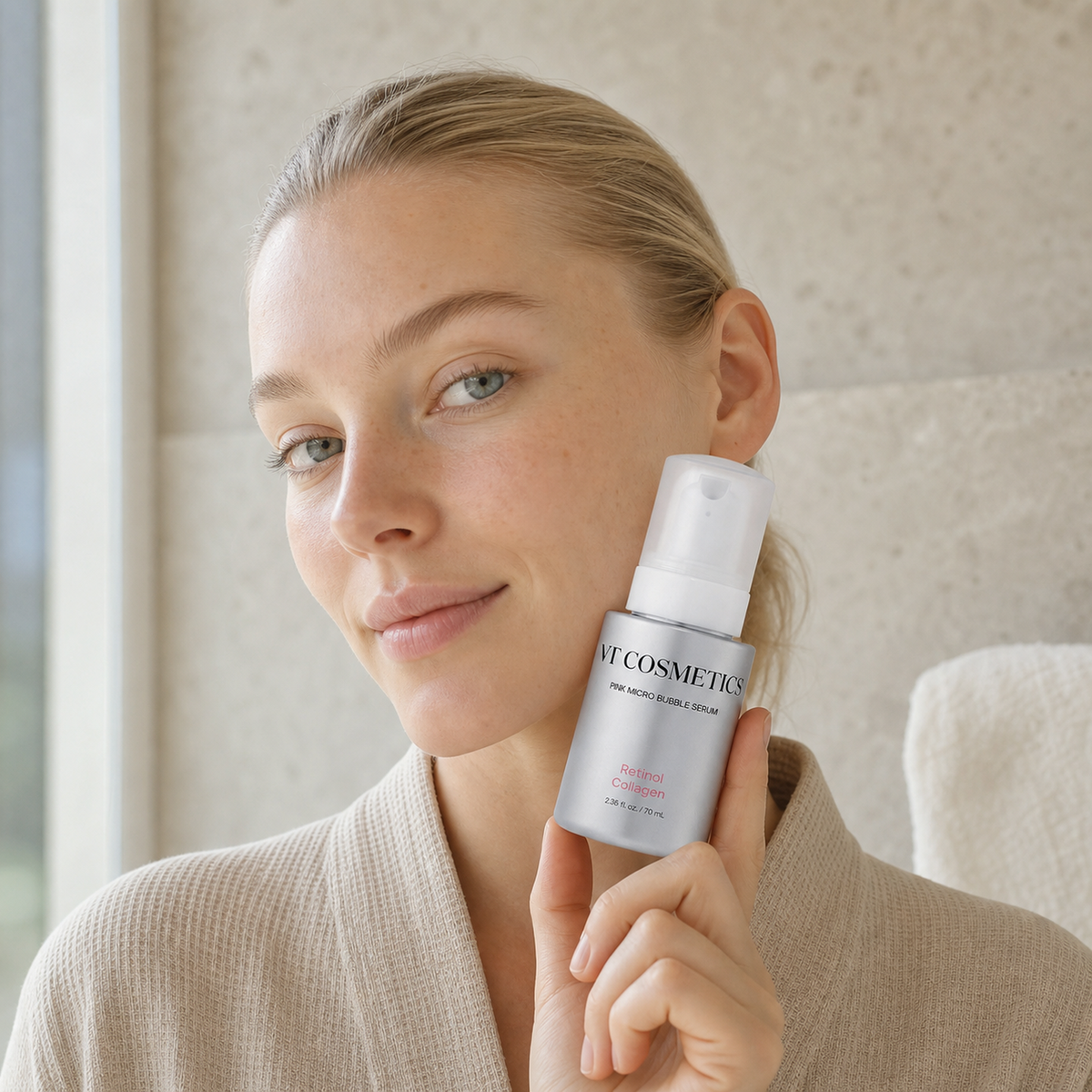 [VT Cosmetics] Retinol Collagen Pink Micro Bubble Serum 70ml - Nordic person lifestyle PDP image