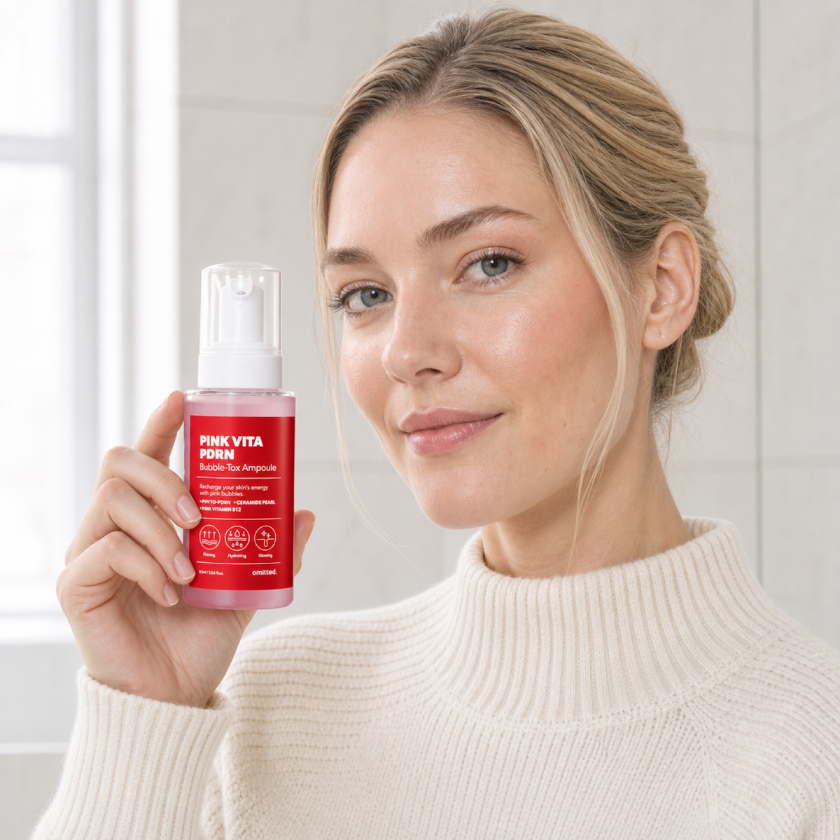 [Omitted] Pink Vita PDRN Bubble-Tox Ampoule 90ml - Nordic person lifestyle PDP image