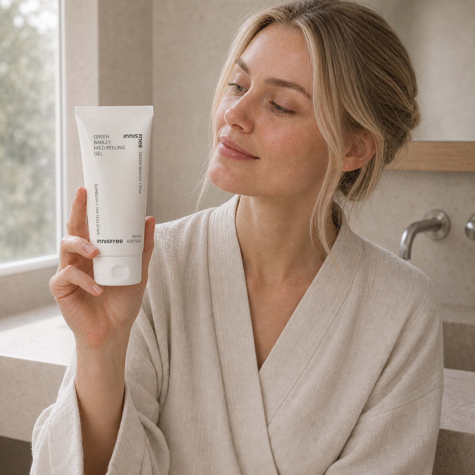 [Innisfree] Green Barley Gommage Peeling Gel 120ml - Nordic person lifestyle PDP image