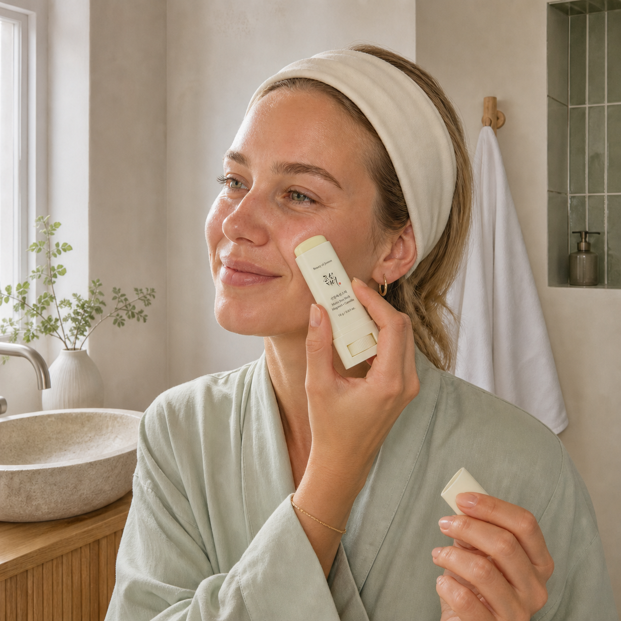 [BeautyOfJoseon] Matte Sun Stick : Mugwort + Camelia 18g — strict-quality-v1 — 02-nordic-cream-oak-bathroom