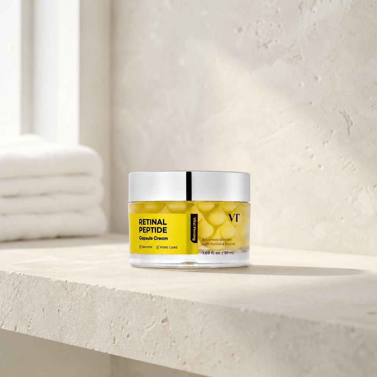 [VT Cosmetics] Retinal Peptide Hyaluronic Capsule Cream 50ml - Bathroom spa shelf PDP image