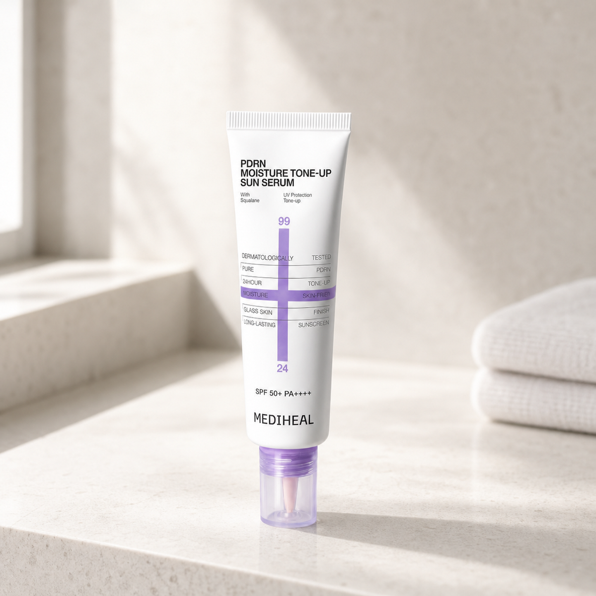 [Mediheal] PDRN Moisture Tone Up Sun Serum 50ml - Bathroom spa shelf PDP image