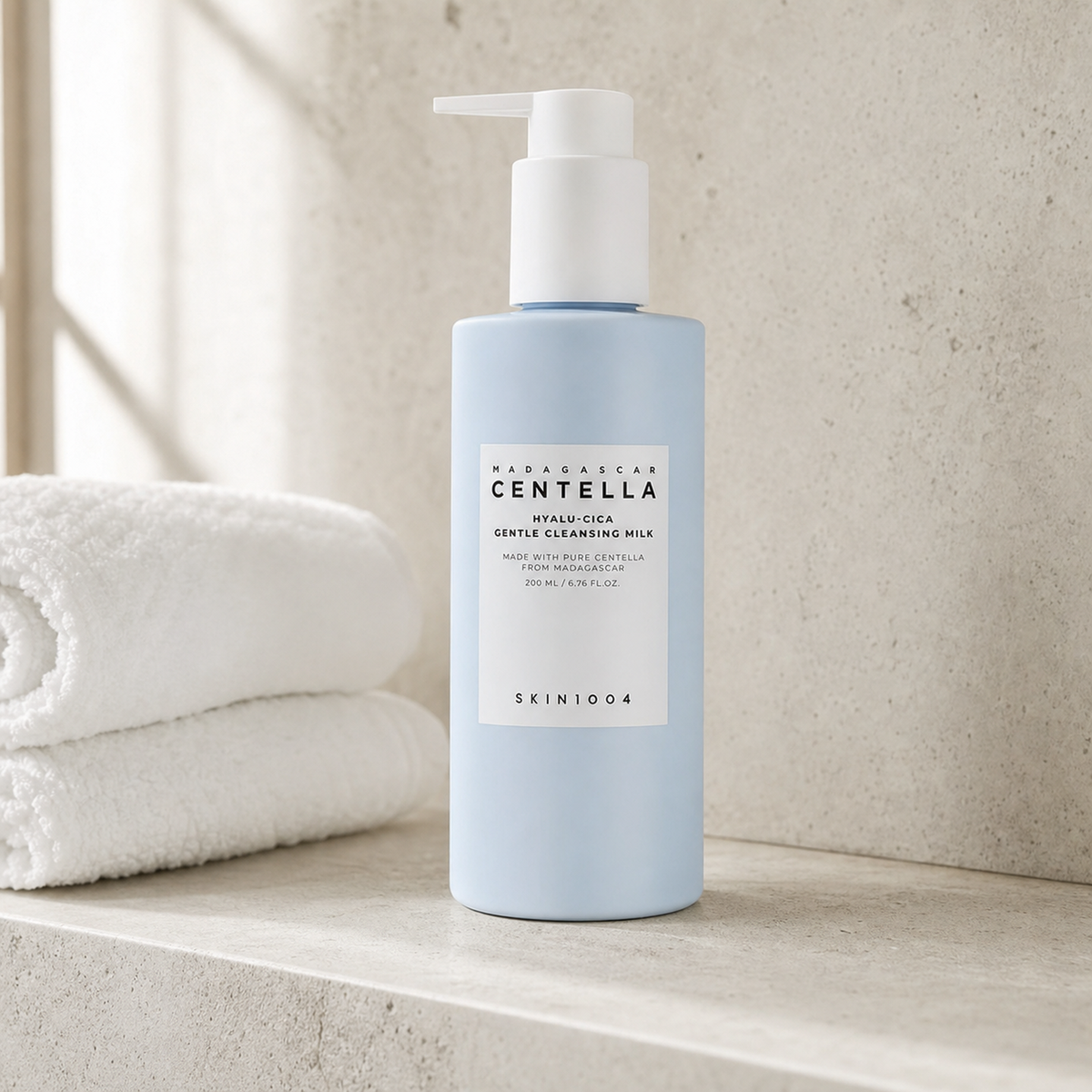 [SKIN1004] Madagascar Centella Hyalu-Cica Gentle Cleansing Milk 200ml - Bathroom spa shelf PDP image