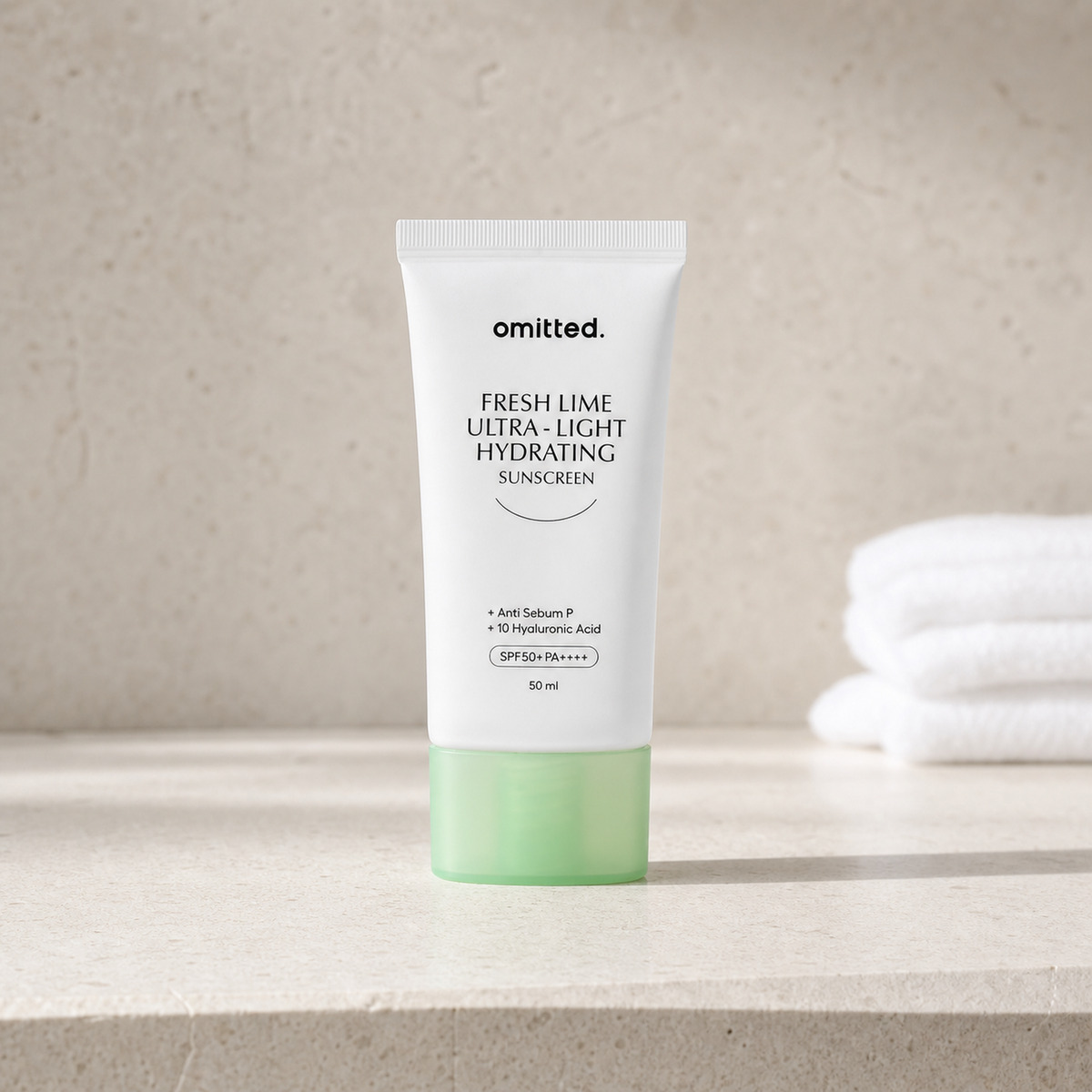 [Omitted] Fresh Lime Ultra-Light Hydrating Sunscreen 50ml - Bathroom spa shelf PDP image