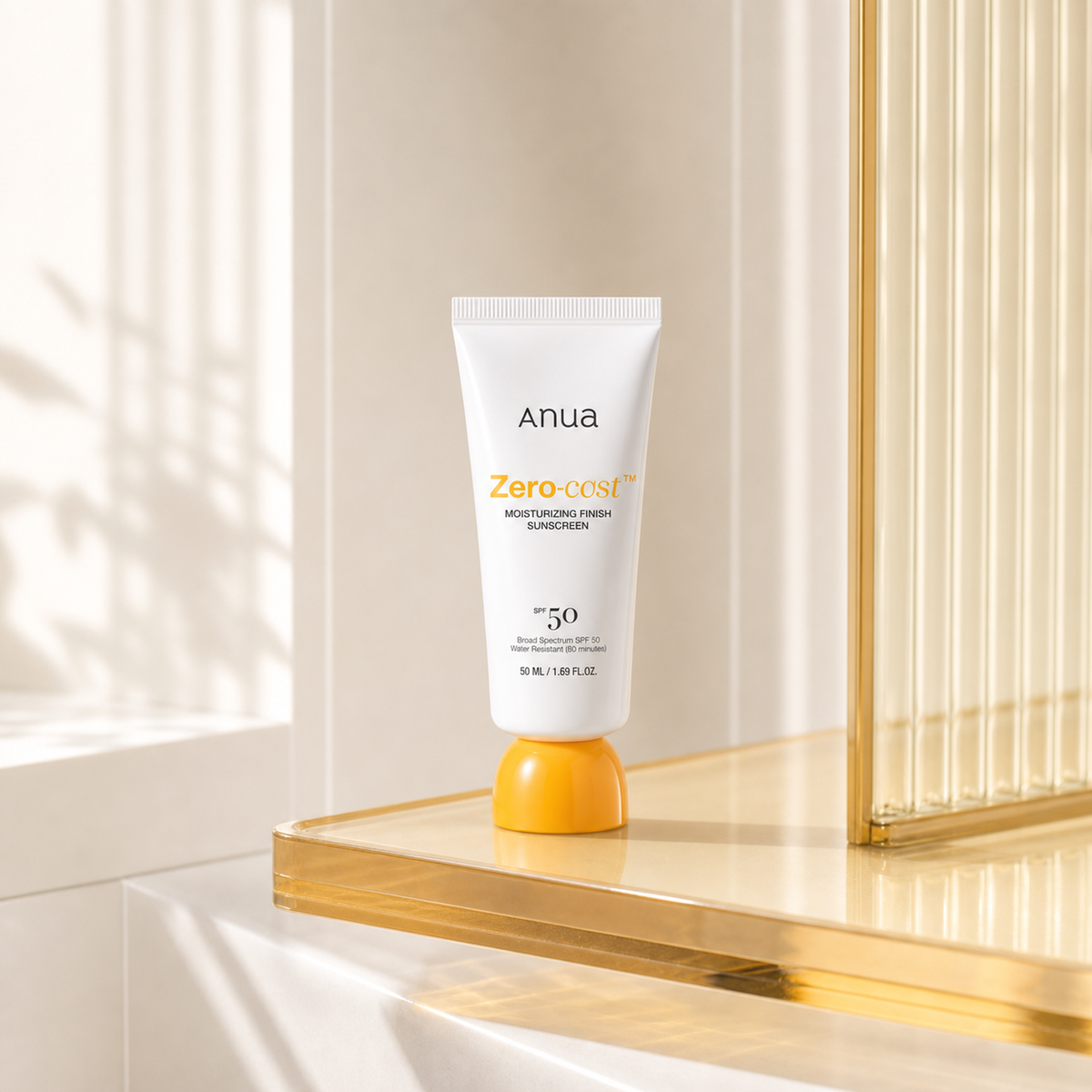 [ANUA] Zero-cast Moisturizing Finish Sunscreen 50ml - Bathroom spa shelf PDP image
