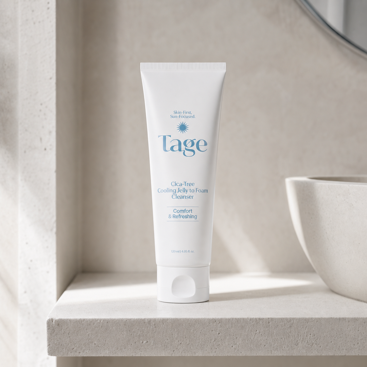 [Tage] Cica-Tree Cooling Jelly to Foam Cleanser 120ml - Bathroom spa shelf PDP image
