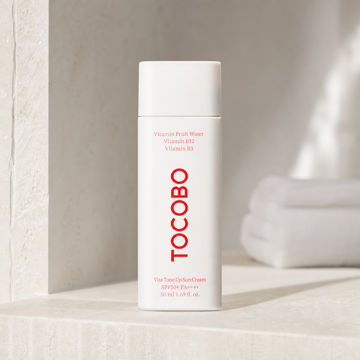 [Tocobo] Vita Tone Up Sun Cream 50ml - Bathroom spa shelf PDP image