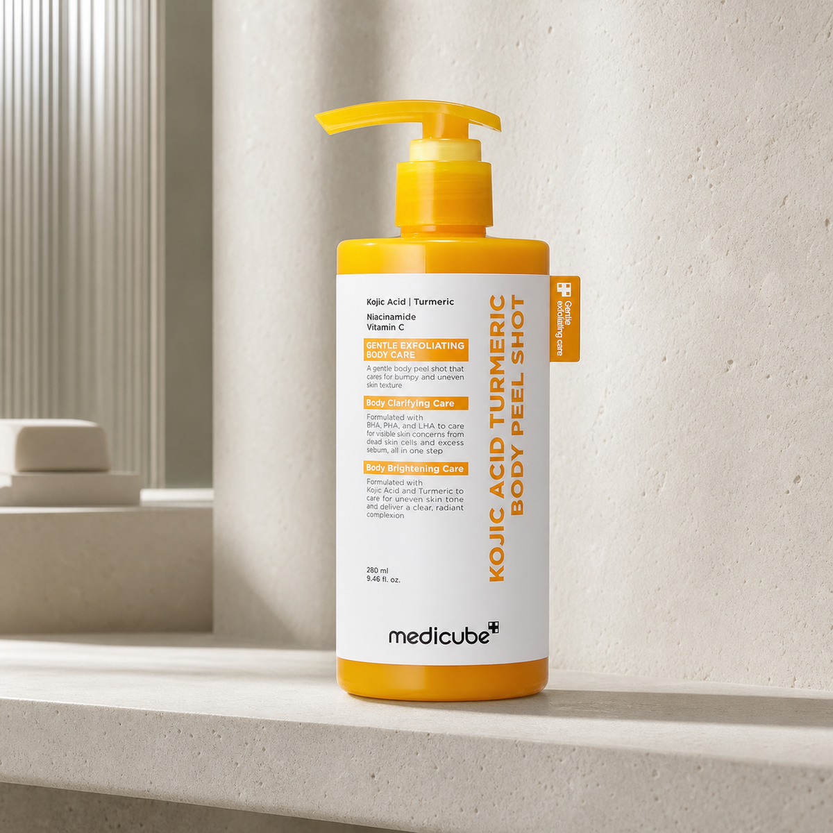 [Medicube] Kojic Acid Turmeric Body Peel Shot 280ml - Bathroom spa shelf PDP image