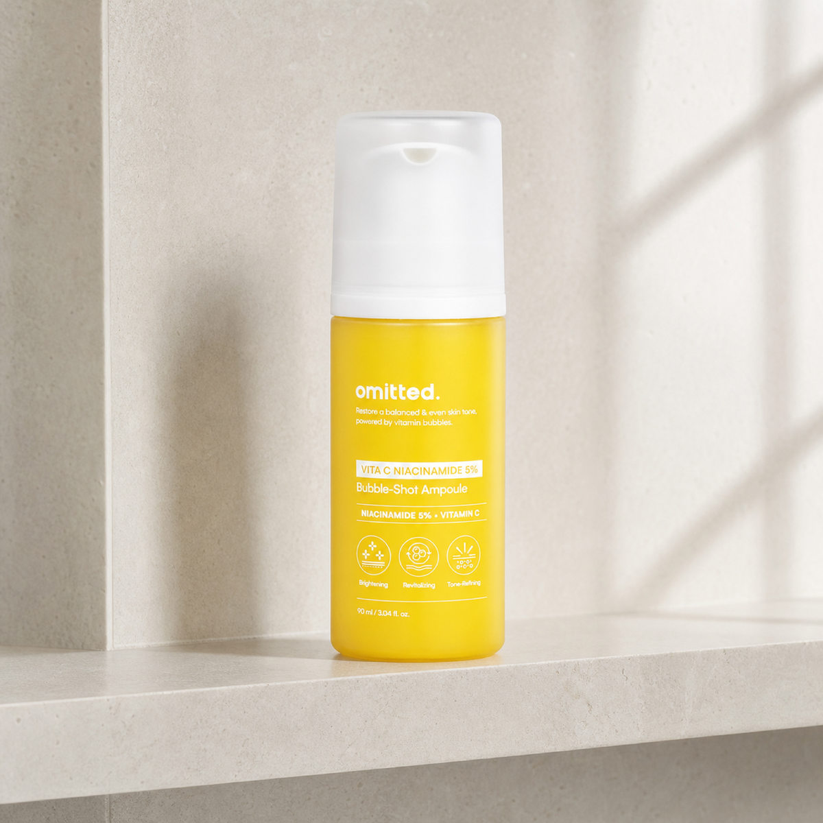 [Omitted] Vita C Niacinamide 5% Bubble-Shot Ampoule 90ml - Bathroom spa shelf PDP image