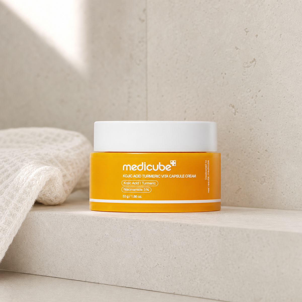 [Medicube] Kojic Acid Turmeric Vita Capsule Cream 53g - Bathroom spa shelf PDP image