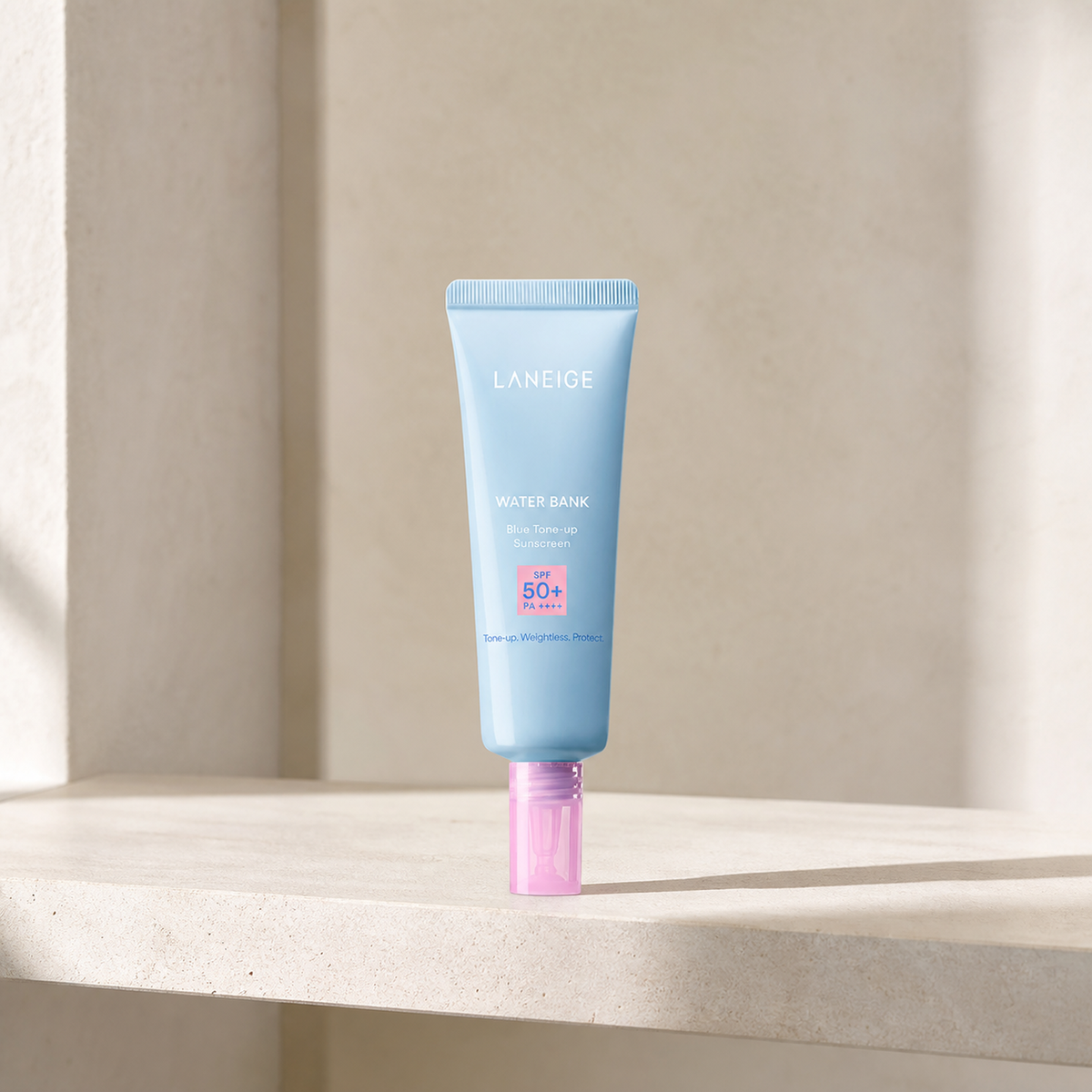 [Laneige] Water Bank Blue Tone-Up Sun Cream SPF50+ PA++++ 50ml - Bathroom spa shelf PDP image