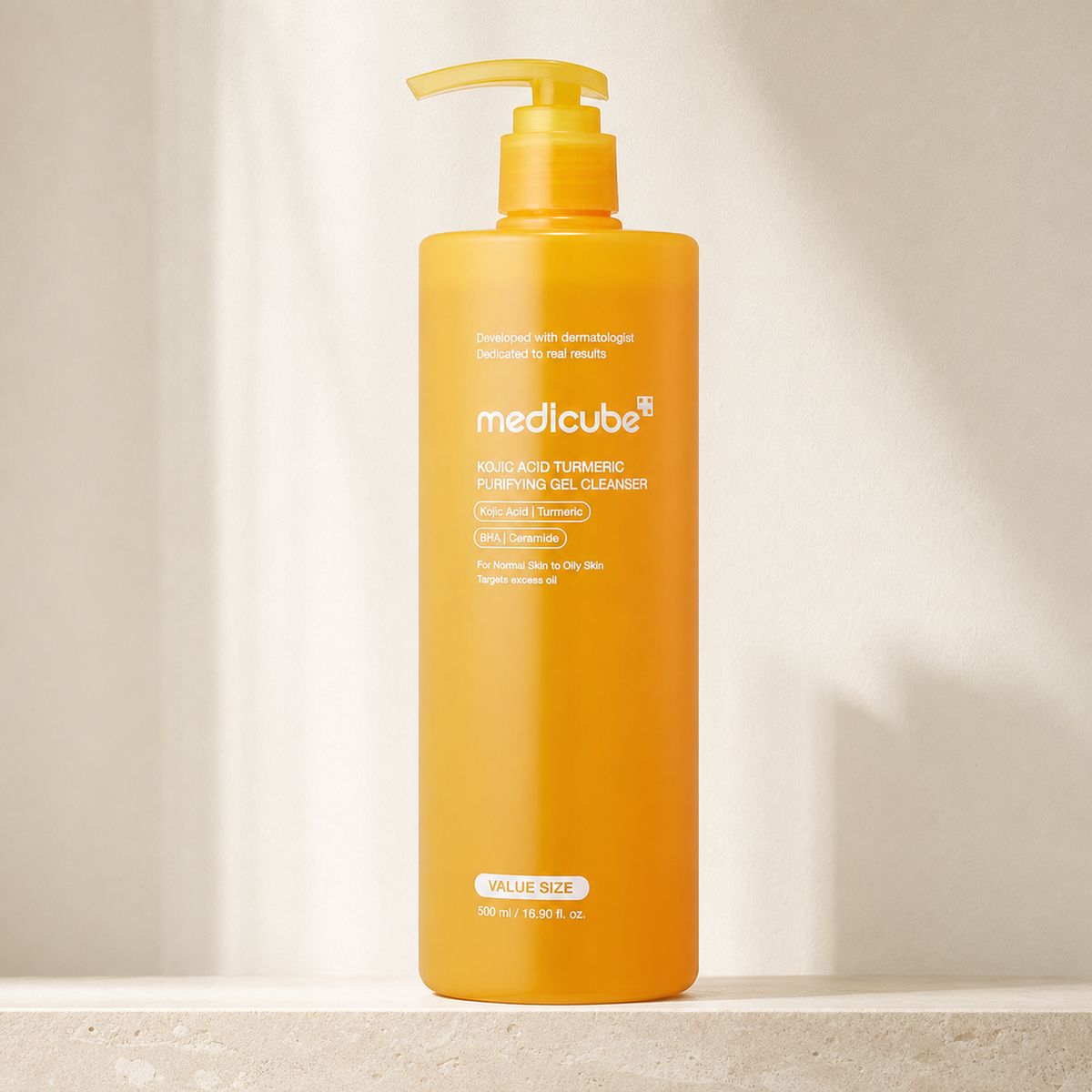 [Medicube] Kojic Acid Turmeric Gel to Foam Cleanser 500ml - Bathroom spa shelf PDP image