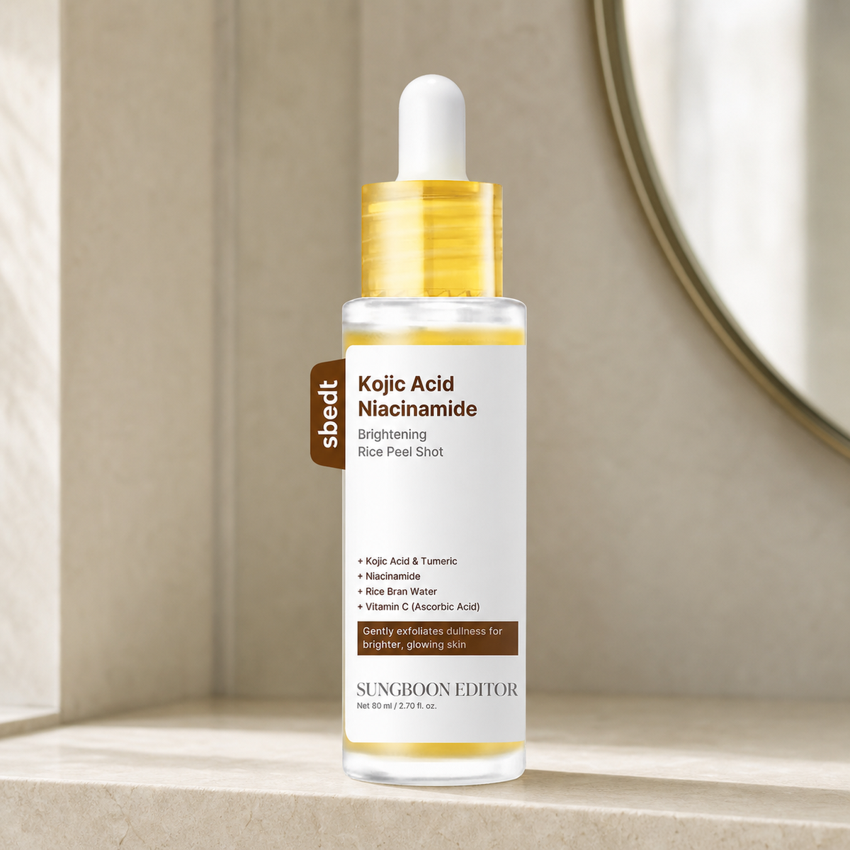 [SUNGBOON EDITOR] Kojic Acid Niacinamide Rice Peel Shot 80ml - Bathroom spa shelf PDP image