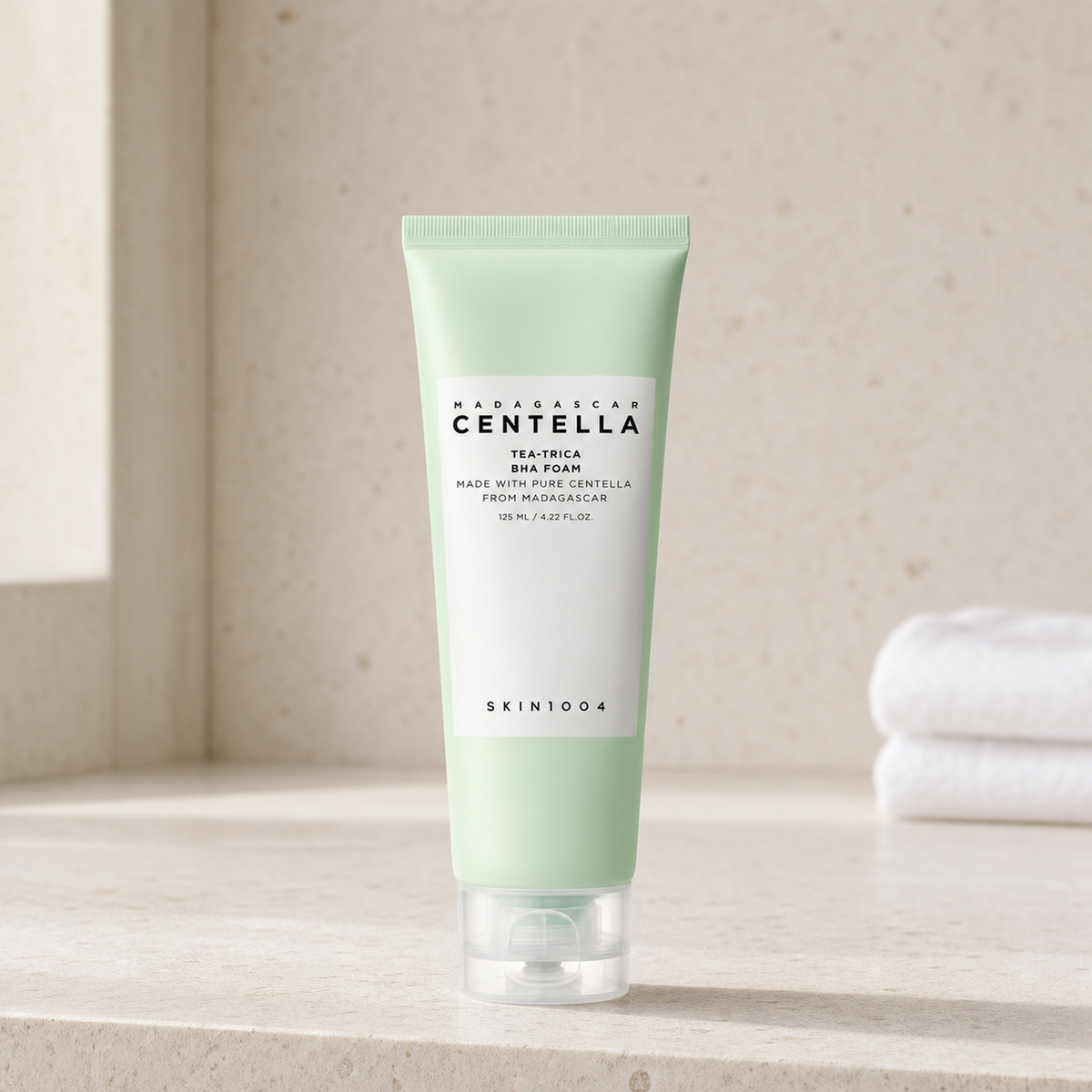 [Skin1004] Madagascar Centella Tea-Trica Bha Foam 125ml - Bathroom spa shelf PDP image