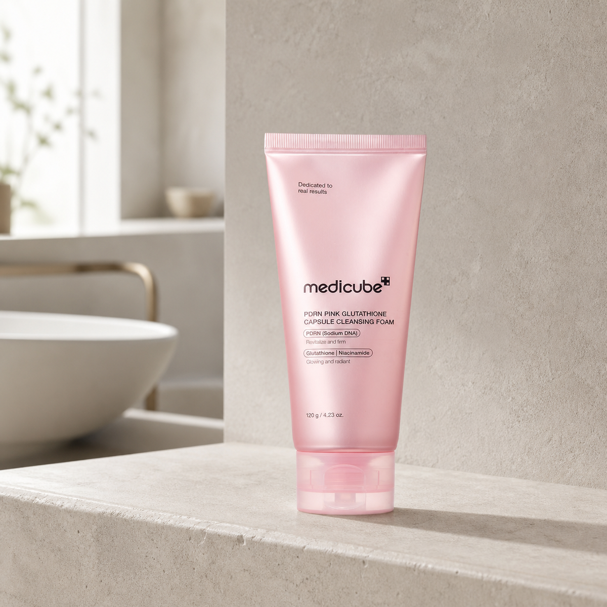 [Medicube] PDRN Pink Glutathione Capsule Cleansing Foam 120g - Bathroom spa shelf PDP image