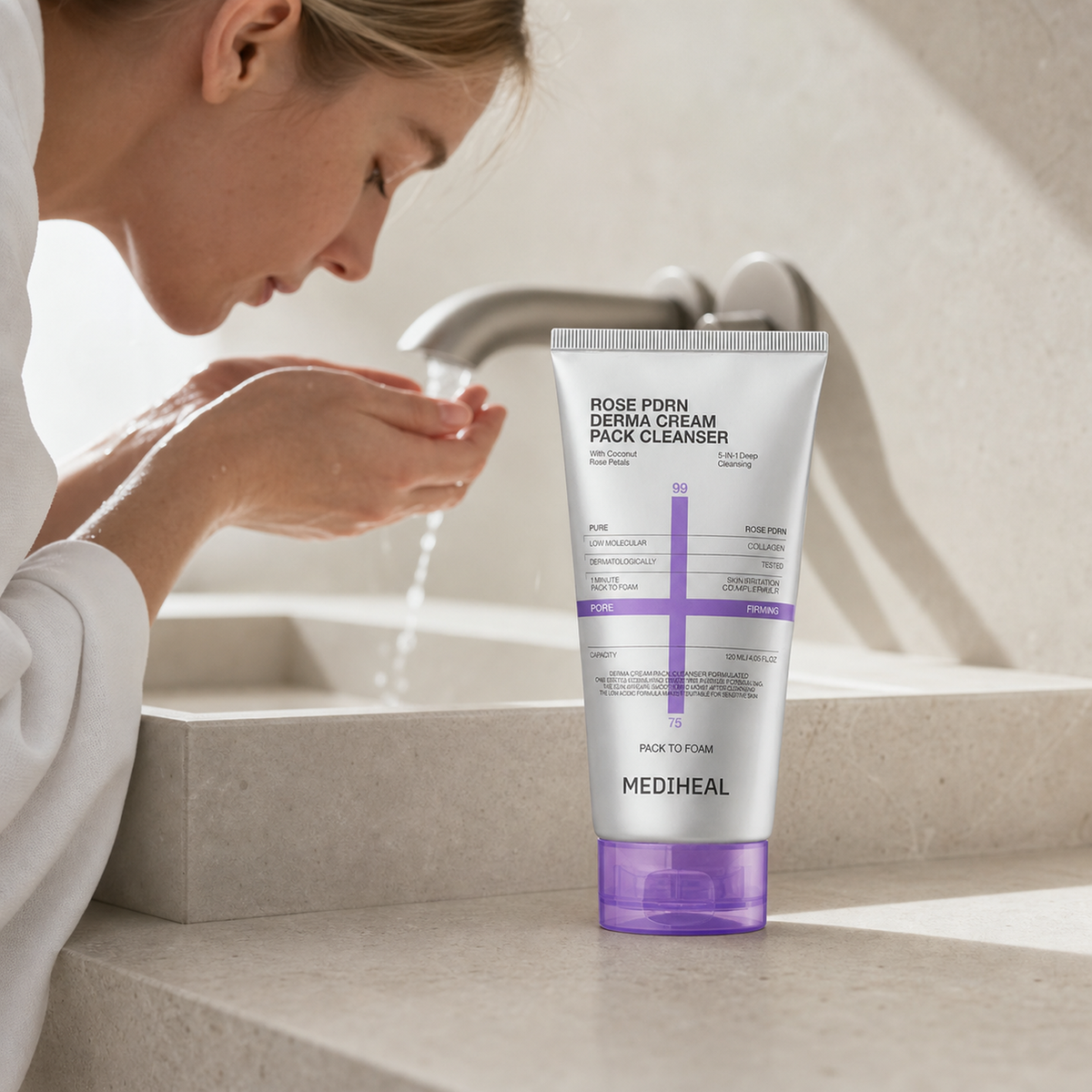 [Mediheal] Derma Cream Pack Cleanser Rose PDRN 120ml - Bathroom spa shelf PDP image