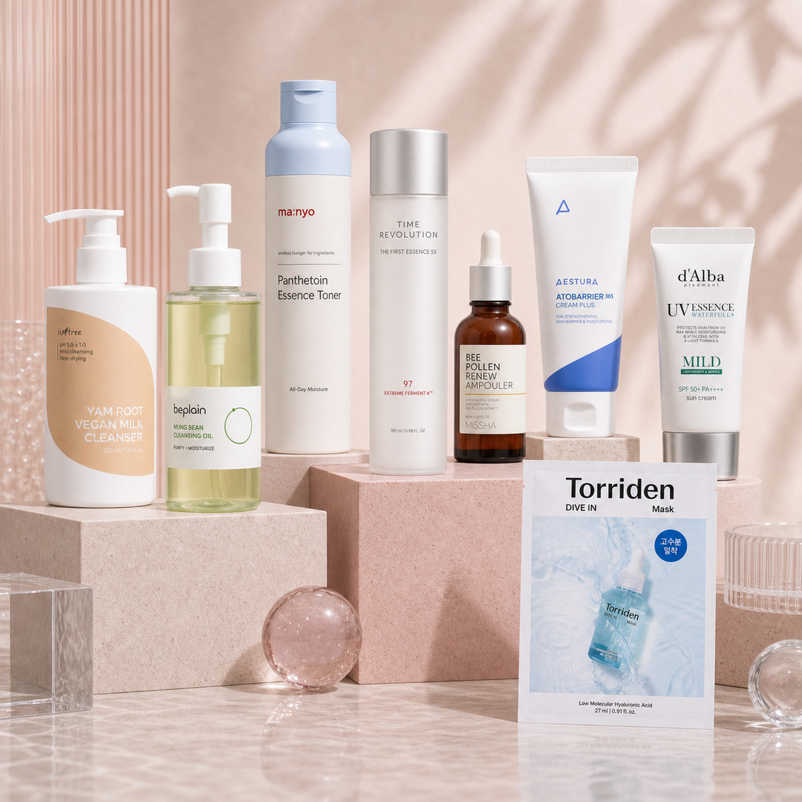 Hydration & Barrier Pro Korean skincare kit in a premium editorial setup