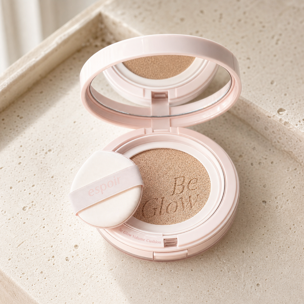 [Espoir] Be Glow Volume Cushion SPF42 PA+++ 13g*2 #13 PORCELAIN - Routine still life PDP image