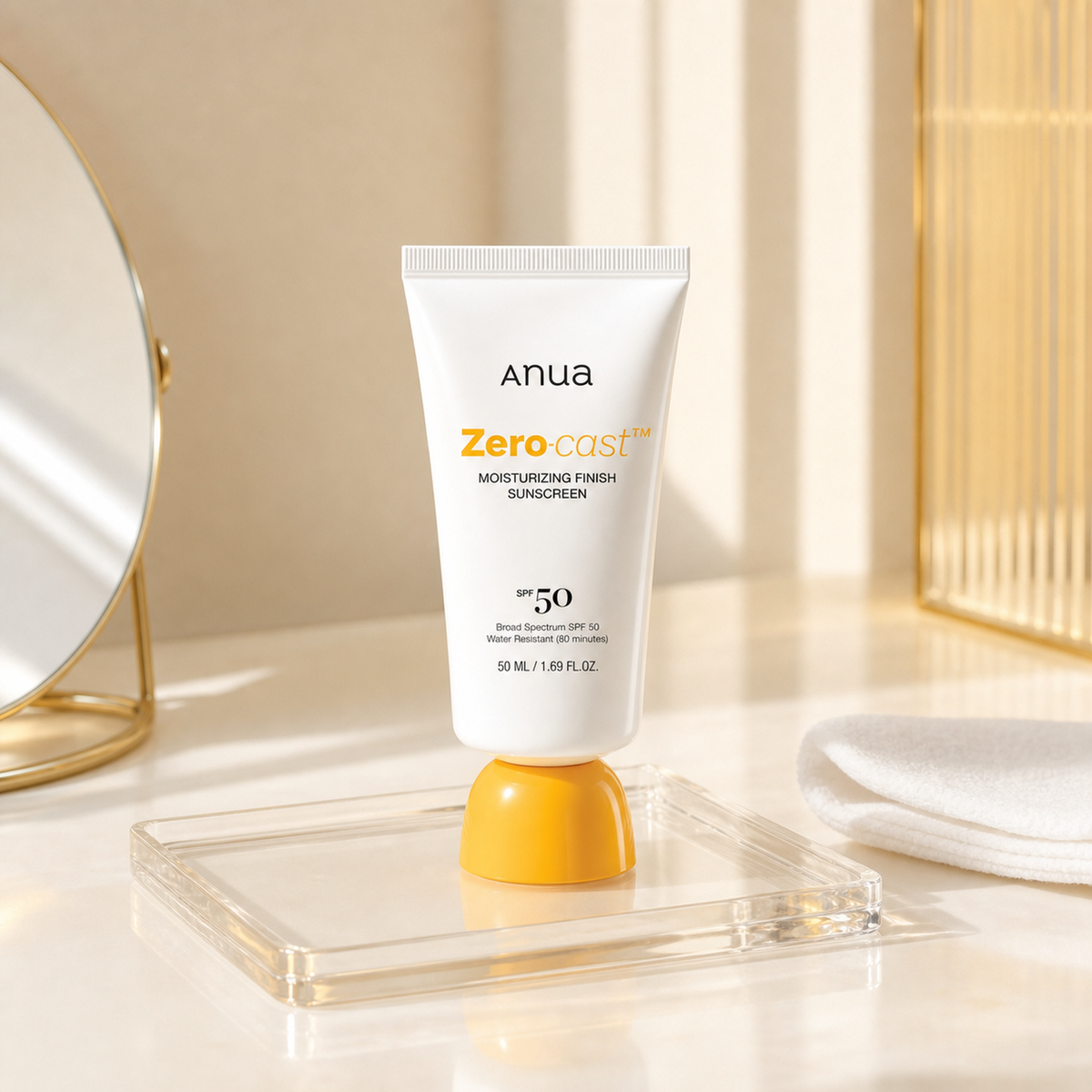 [ANUA] Zero-cast Moisturizing Finish Sunscreen 50ml - Routine still life PDP image