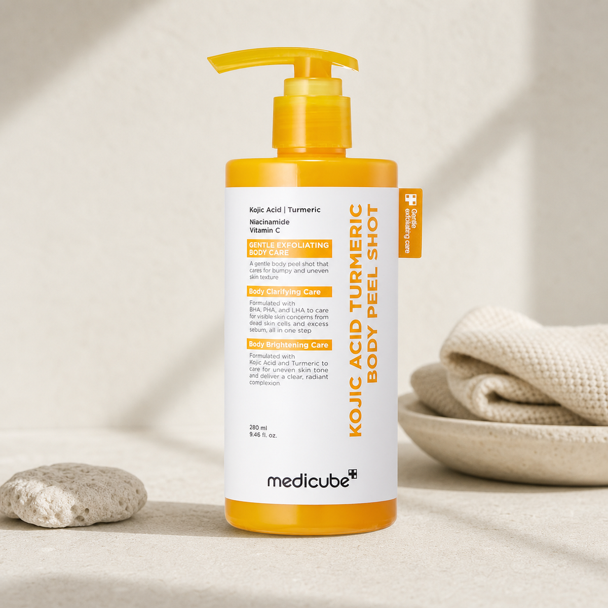 [Medicube] Kojic Acid Turmeric Body Peel Shot 280ml - Routine still life PDP image