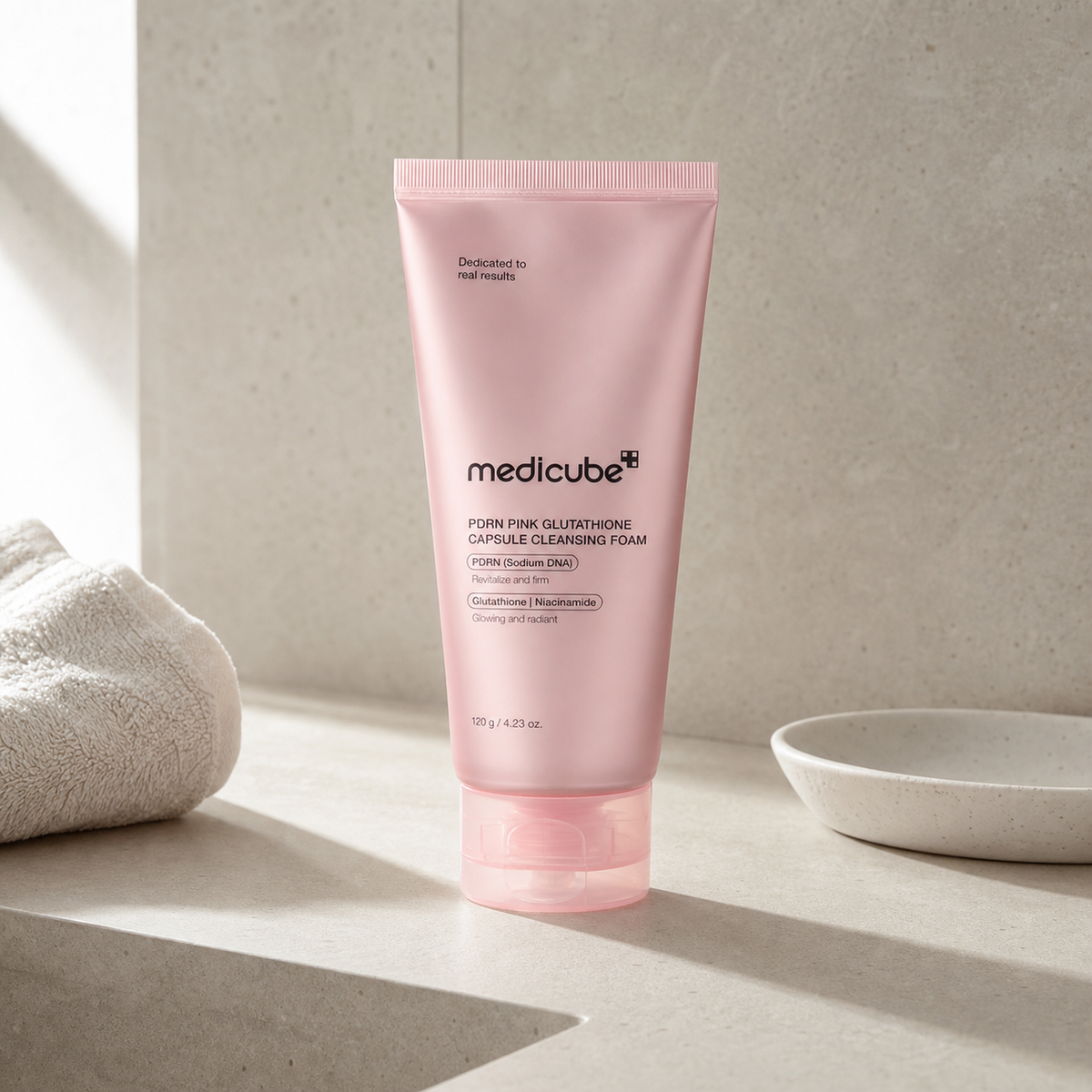 [Medicube] PDRN Pink Glutathione Capsule Cleansing Foam 120g - Routine still life PDP image