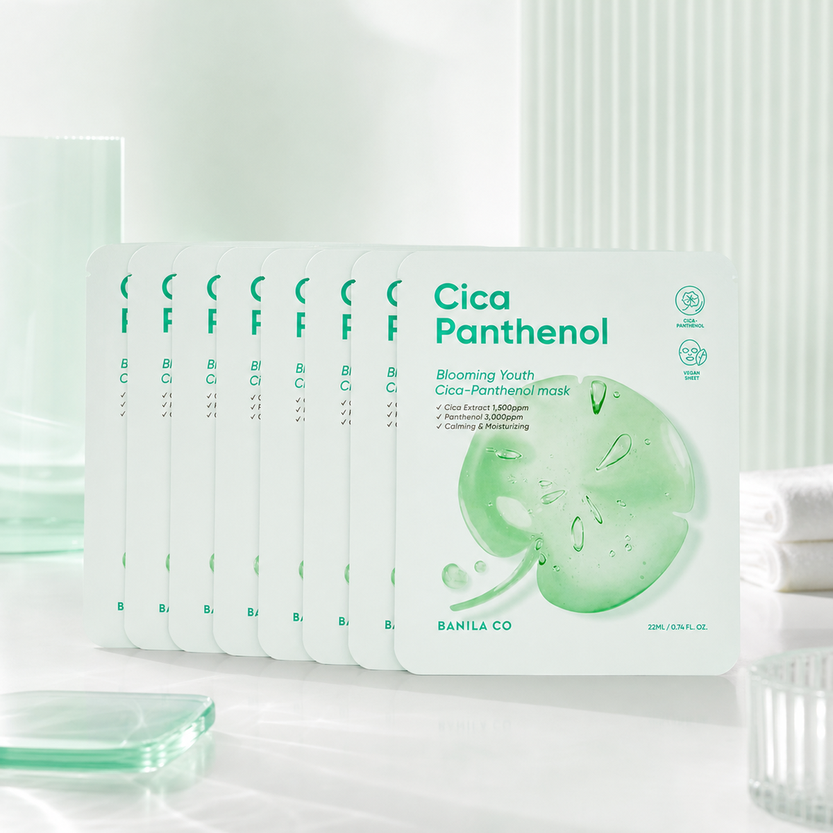 [Banilaco] Blooming Youth Cica-Panthenol Mask 10EA - Routine still life PDP image