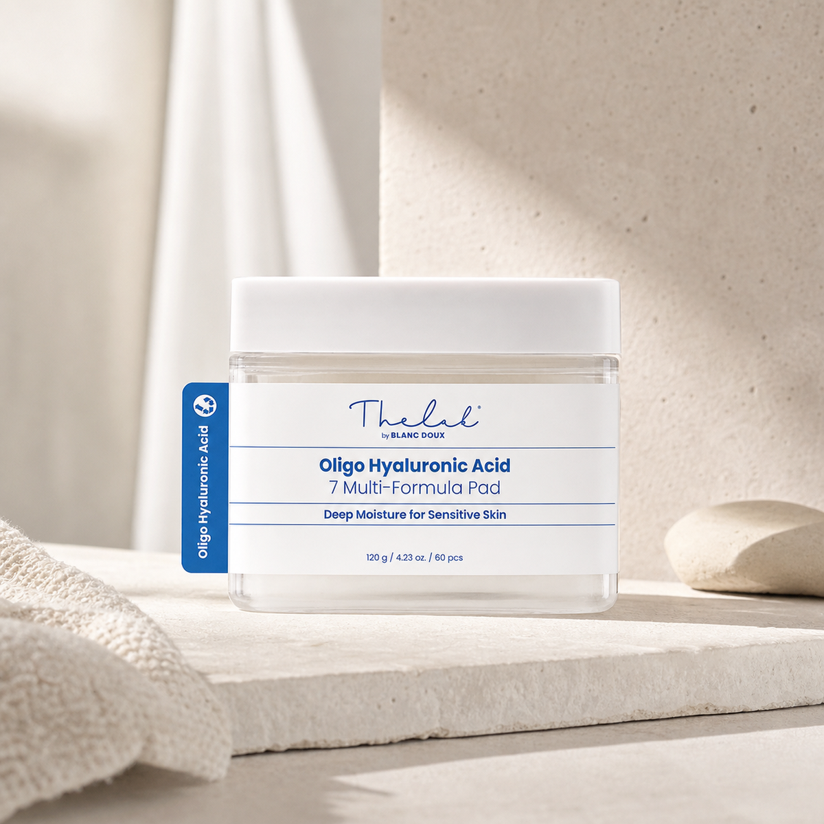 [THE LAB by BLANC DOUX] Oligo Hyaluronic Acid 7 Multi-formula Pad 120g - Routine still life PDP image