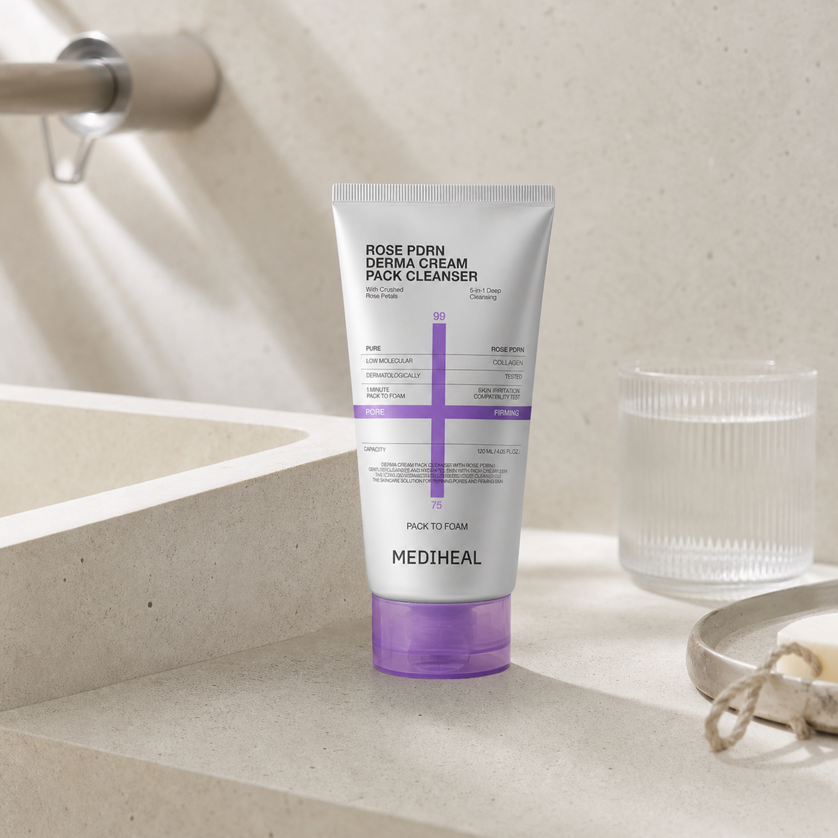 [Mediheal] Derma Cream Pack Cleanser Rose PDRN 120ml - Routine still life PDP image