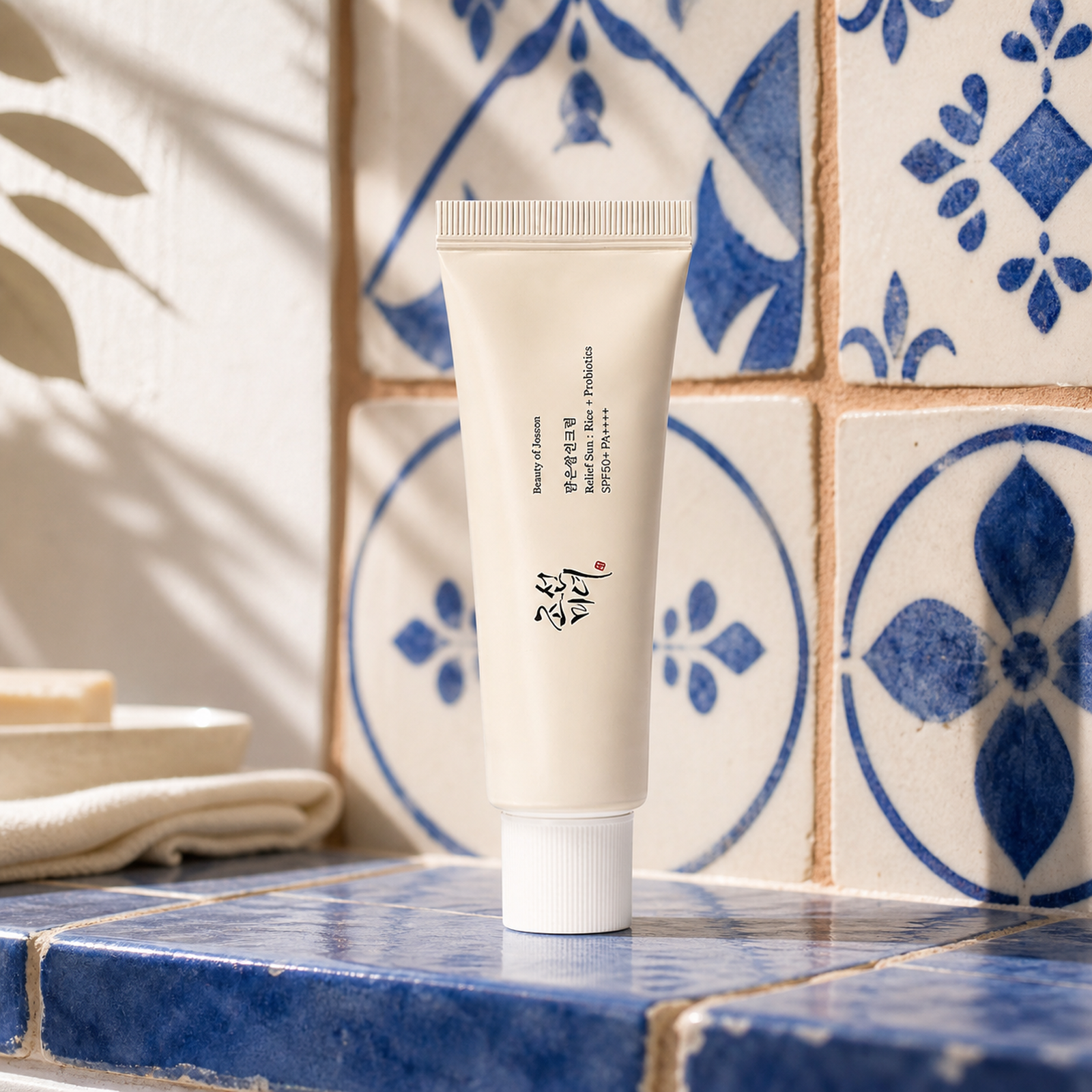 [BeautyOfJoseon] Relief Sun : Rice + Probiotics 50ml - Bathroom spa shelf PDP image