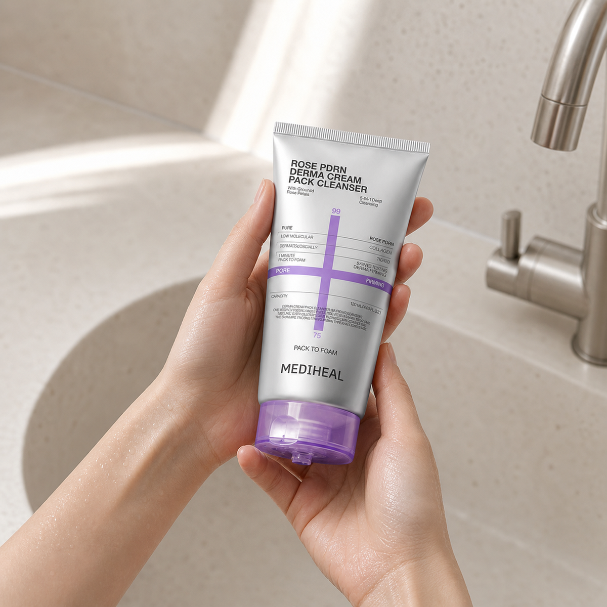 [Mediheal] Derma Cream Pack Cleanser Rose PDRN 120ml - Hand scale moment PDP image