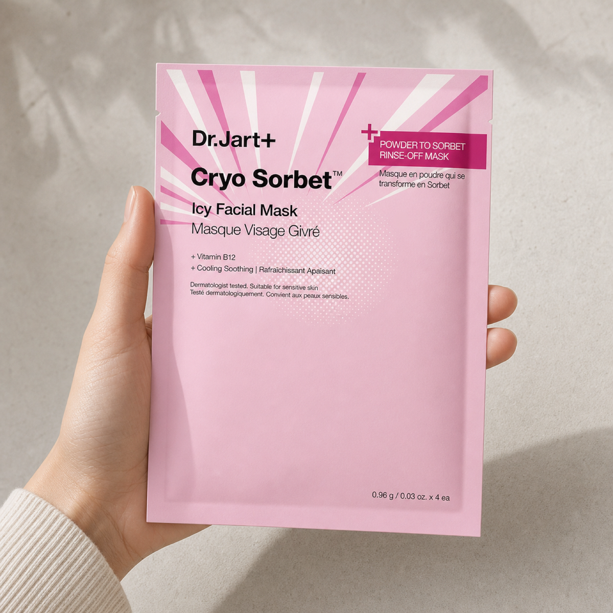 [Dr.Jart+] Cryo Sorbet™ Icy Cooling Facial Mask 4ea - Hand scale moment PDP image