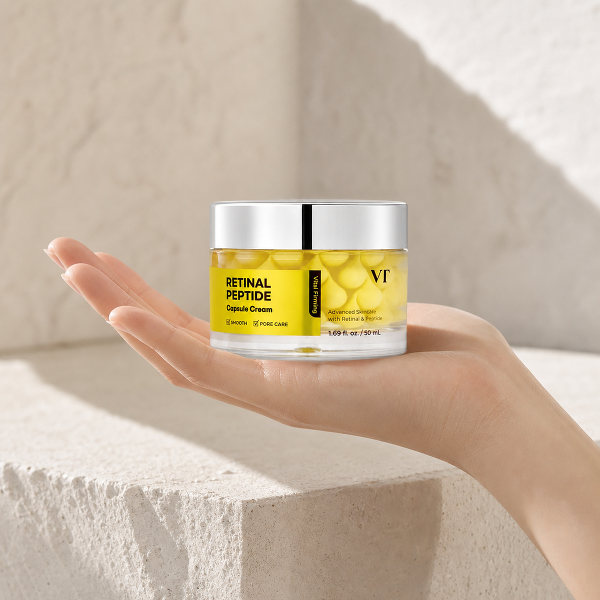 [VT Cosmetics] Retinal Peptide Hyaluronic Capsule Cream 50ml - Hand scale moment PDP image